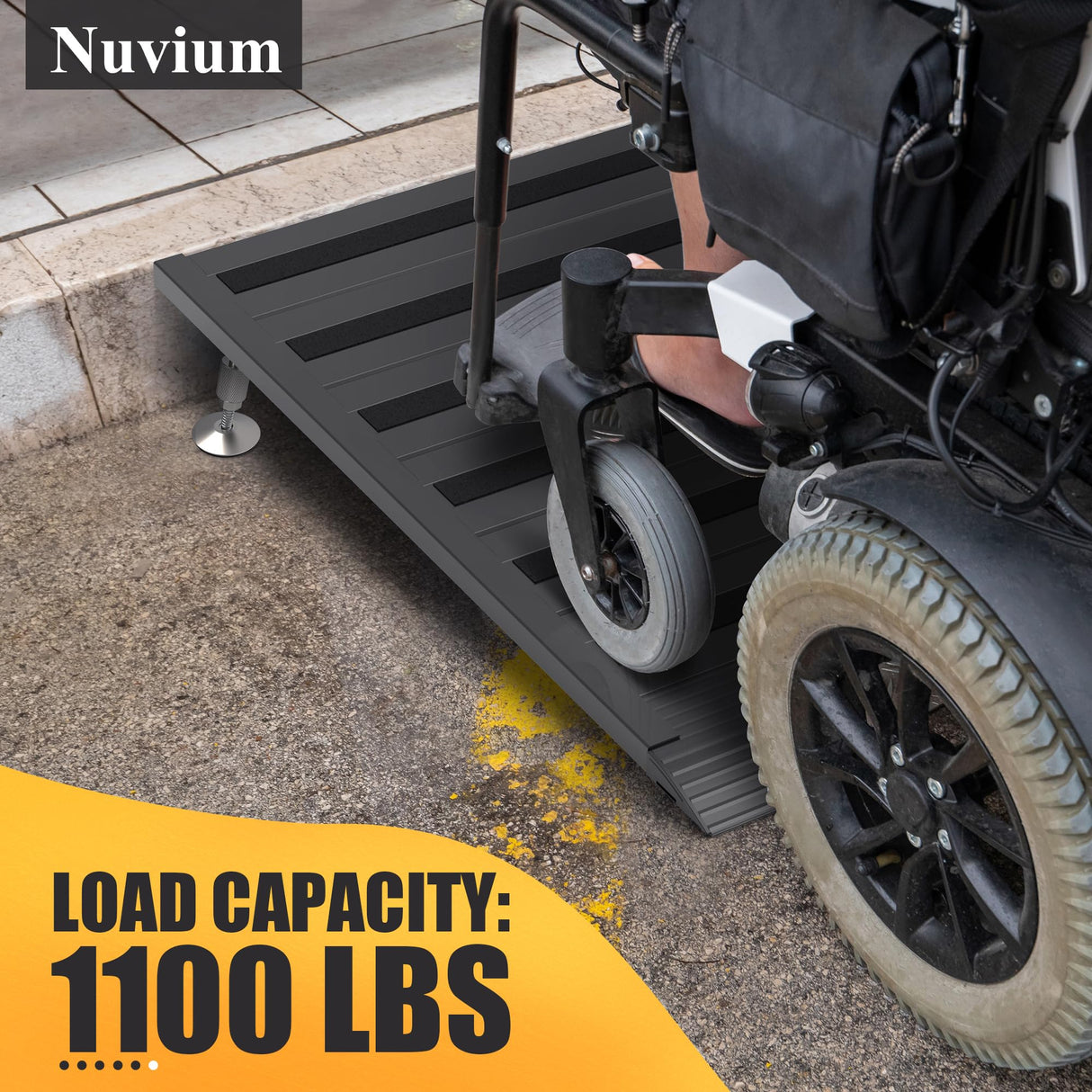 Nuvium Threshold Ramp for Doorways, Adjustable Height 2.6"-7.3" Aluminum Wheelchair Ramp with Heightening Screws and Swivel Angle Leg, 1100lbs Load Capacity, 30"Wide Curb Ramp for Trolley,Power Chairs