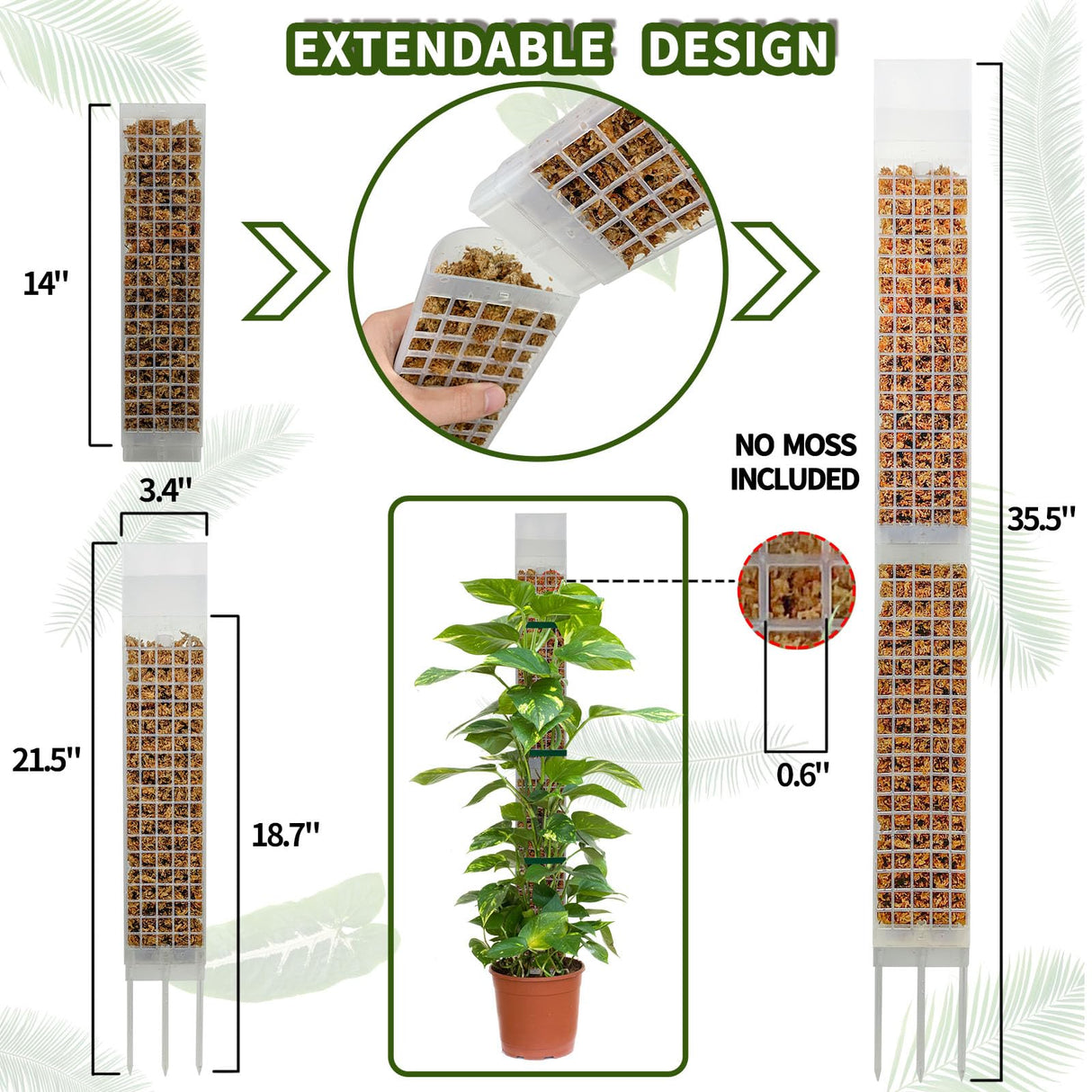 HYYZ 4PCS 18.7-Inch D-Shaped Self-Watering Moss Pole - Plastic Monstera Support for Indoor Climbing Plants. (4, White)
