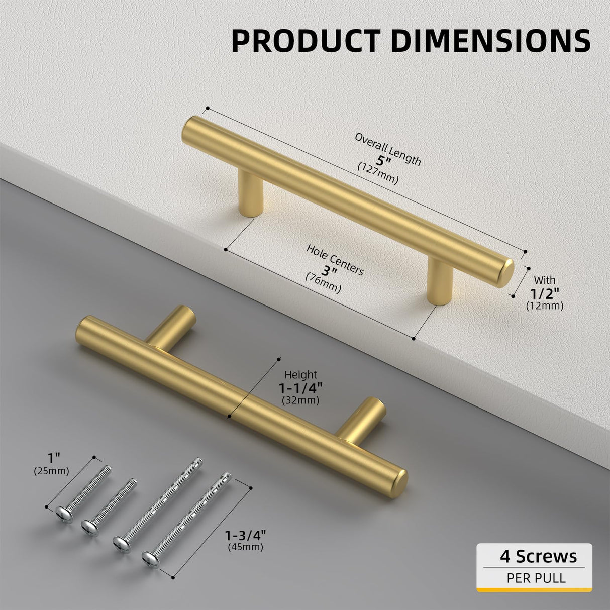 Goldenwarm 10 Pack 3 inch Gold Cabinet Handles Brushed Gold Cabinet Pulls Stainless Steel Drawer Pulls, Durable Kitchen Cabinet Handles - Bathroom Bedroom Dresser Handles Easy DIY Upgrade