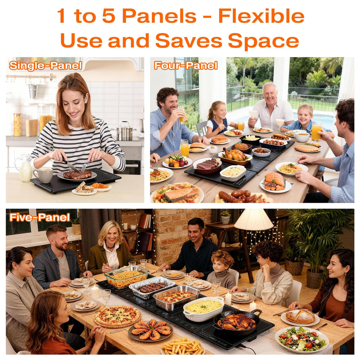 Electric Warming Tray,41"x 15" Food Warmer for Parties Buffet with 10 Temp-Settings, 5-in-1 Warming Mat for Food Built-in Thermostat and Surface Heating, Warming Tray for Parties Buffet,Gatherings