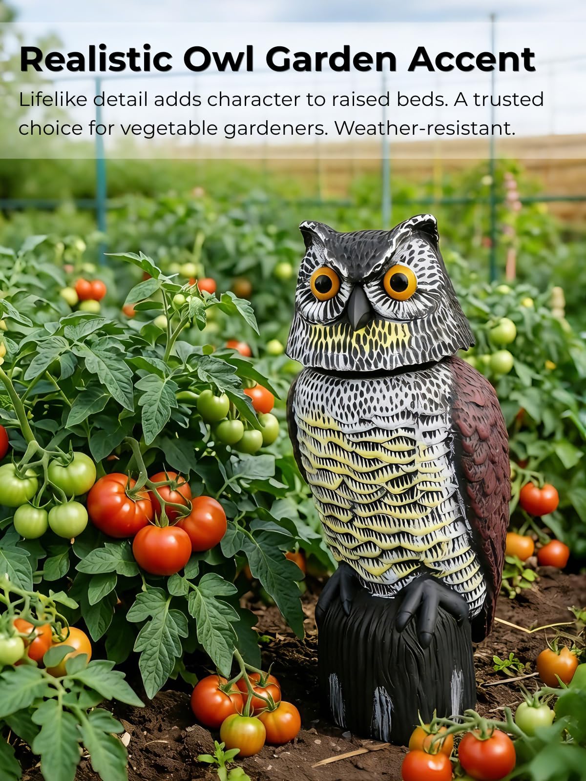 Pestvanish Garden Fake Owl Sculpture with 360° Rotating Head, Waterproof Moving Garden Owl, Outdoor Statue for Yard Patio Balcony Roof Barn Driveway
