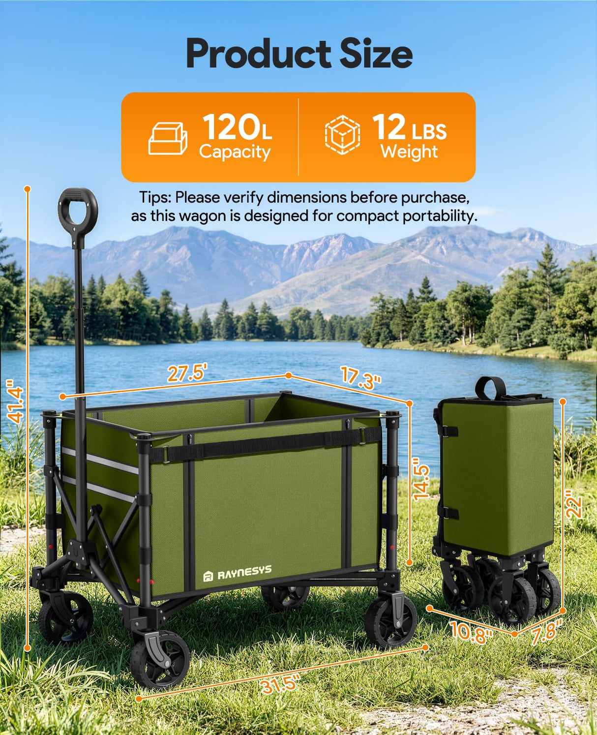 Collapsible Wagon with Wheels,120L Wagon Cart for Camping Groceries Beach