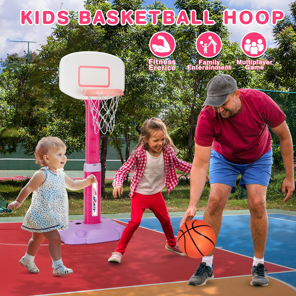 Basketball Hoop Indoor Outdoor Toys for Toddlers 1-3, Kids Basketball Hoop with 3 Balls, Adjustable Mini Basketball Goal, Christmas Birthday Sports Toys Gift for Baby Boys Girls Age 1 and Up