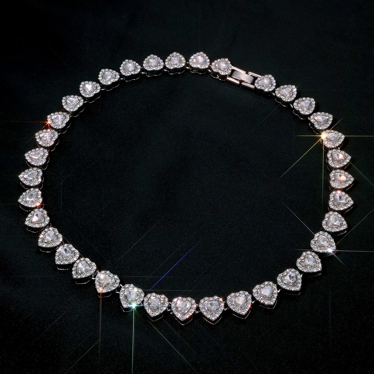 fasone Rhinestone Hearts Necklace, Iced Out Hearts Jewelry,Silver Tennis Necklace For Women,Tennis Necklaces For Women, Heart Tennis Necklace (White_17.7inch)