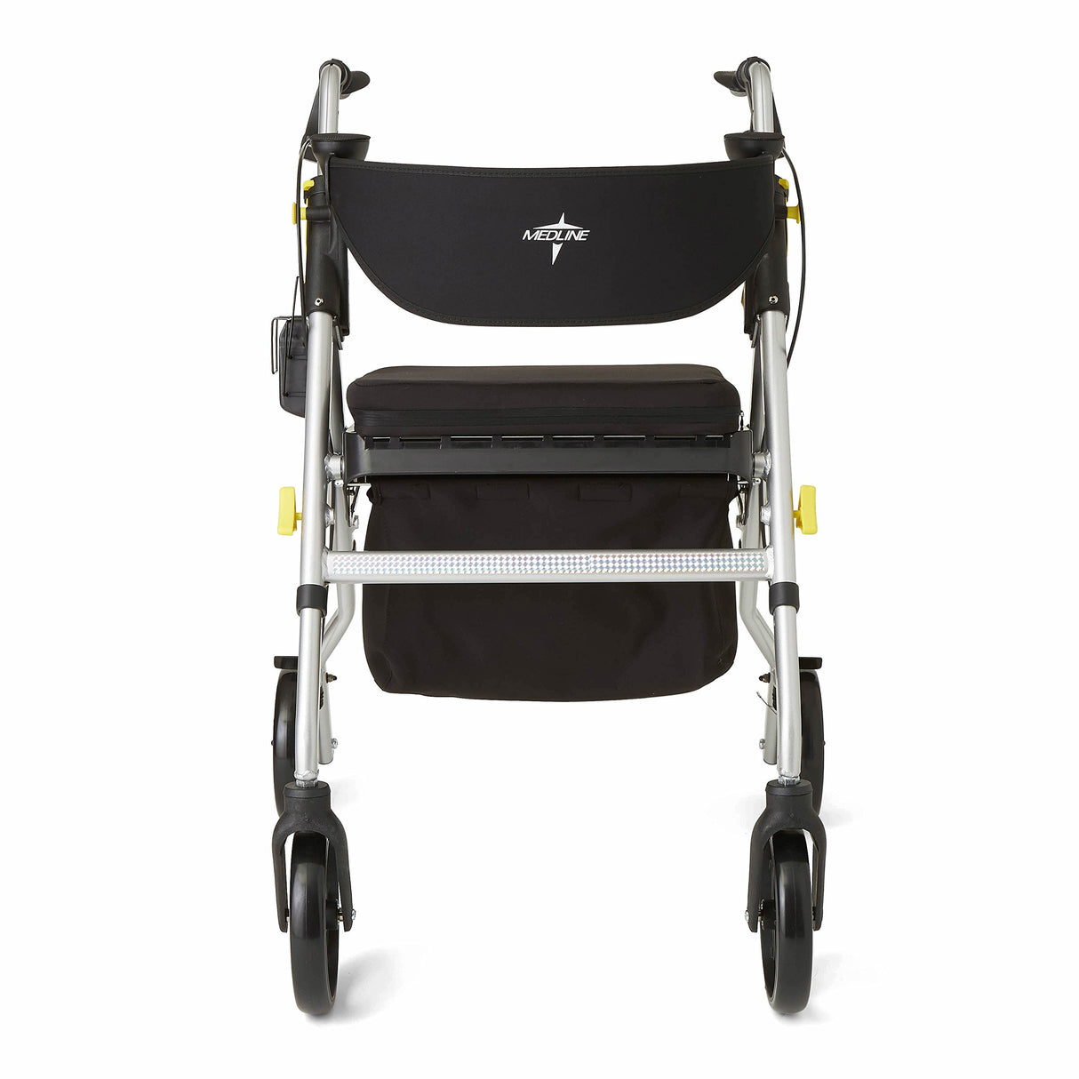 Medline Premium Empower Rollator Walker with Seat, Folding Rolling Walker with 8-inch Wheels, Silver