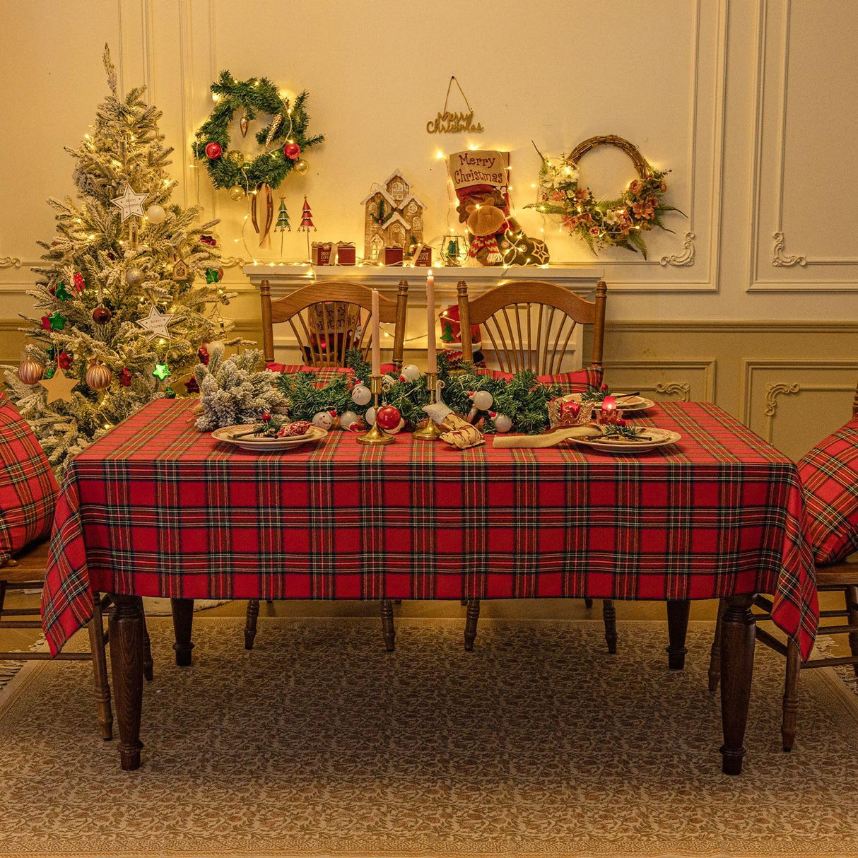 Softalker Christmas Checkered Tablecloth Rectangle - Red Buffalo Plaid Linen Cotton Gingham Xmas Table Cloths, Winter Farmhouse Table Decorations for Dining/Parties/Holiday, 60 x 120 Inch