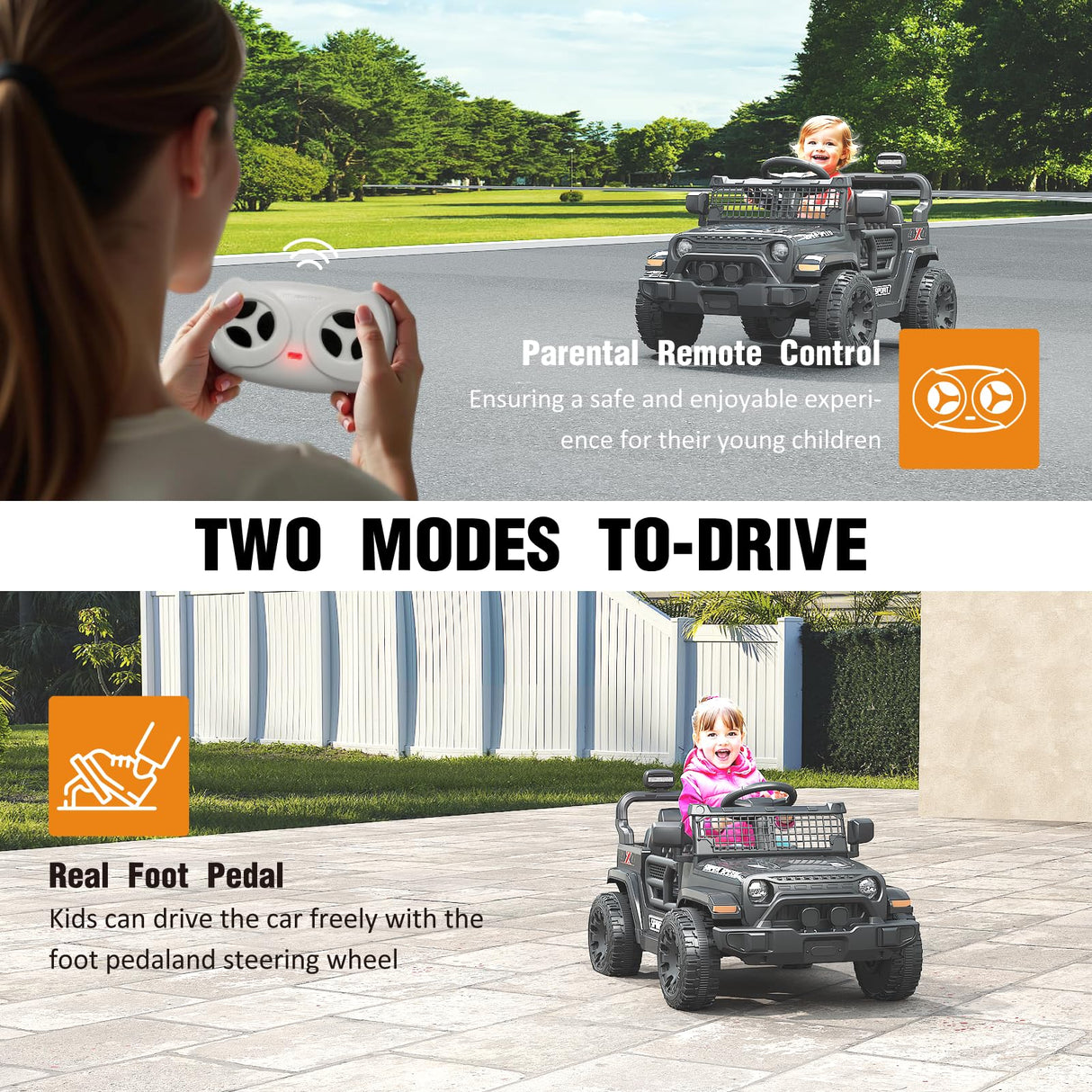 TRINEAR 12V Ride on Car with Parent Remote Control, Toddler Electric Car with Spring Suspension, LED Lights & Music Player - Safe Battery Toy for Kids, Christmas & Birthday Gift, Black