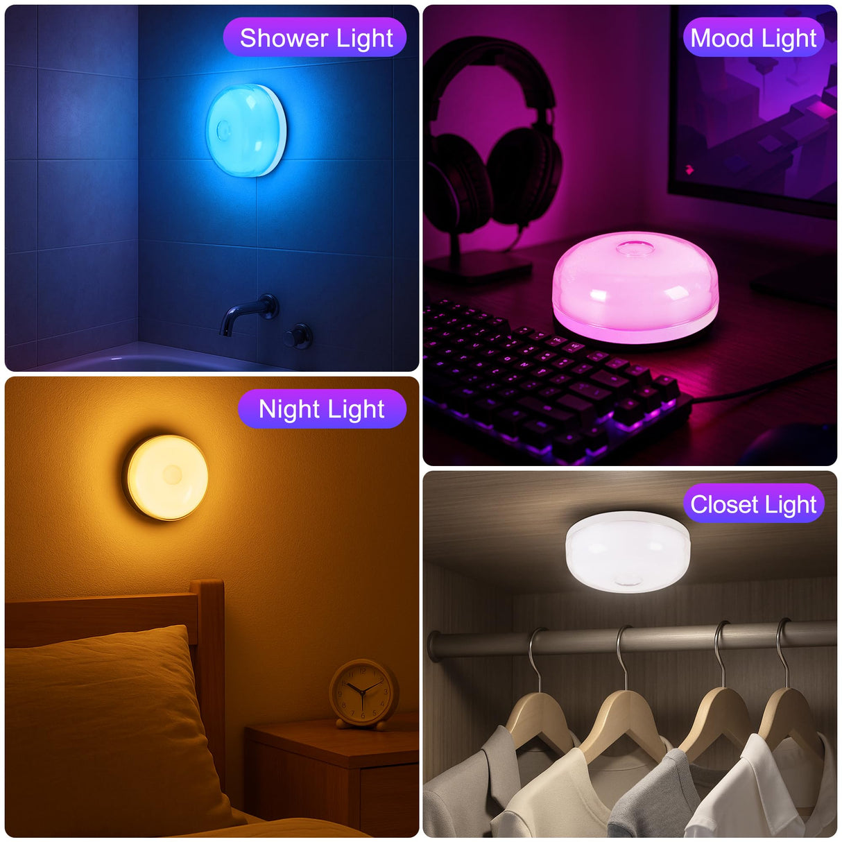 2-Pack Rechargeable Shower Light No Wiring, 15 RGBW Color Changeable Waterproof Lights for Shower with Remote(Dimmable&Timer), LED Light for Inside Shower, Wireless Mood Lighting for Bathroom, White