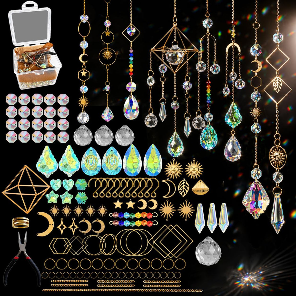 400 PCS Suncatcher Making Kit for Adults - Crystal Beads & Prism Accents with Hanging Cord, Adult Art Craft Supplies | Hanging Rainbow Maker for Home Window Garden Decor & Gifts