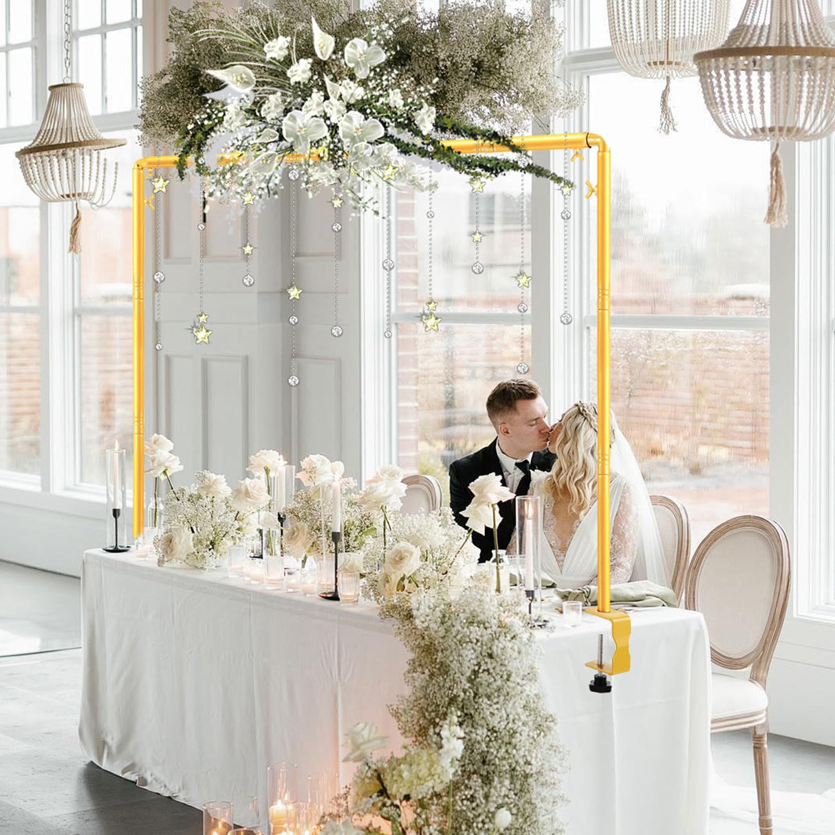 Over The Table Rod Stand with Clamps Gold Table Balloon Arch Frame