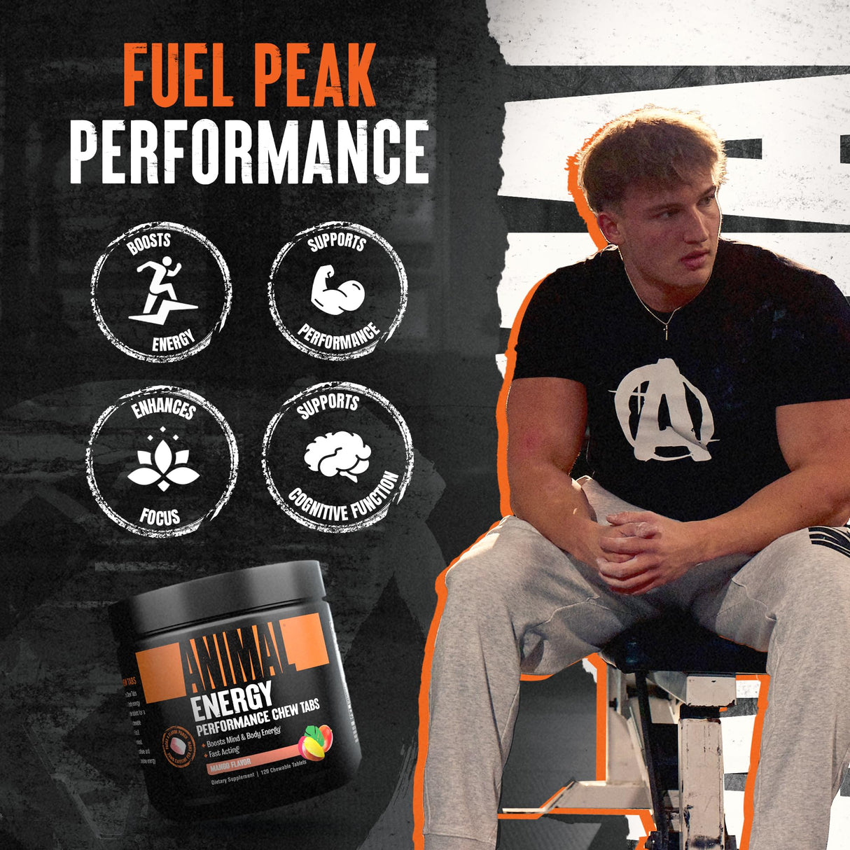 Animal Energy Chews, Fast Acting Energy with Caffeine, Nootropics and Sea Salt for Focus and Pre Workout - Convenient and Delicious Chews Format - Mango