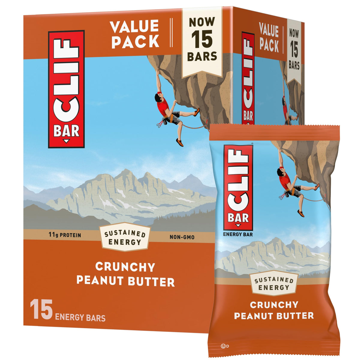CLIF BAR - Protein Bars - Crunchy Peanut Butter - Made with Organic Oats - Energy Bars - Non-GMO (15 Pack)