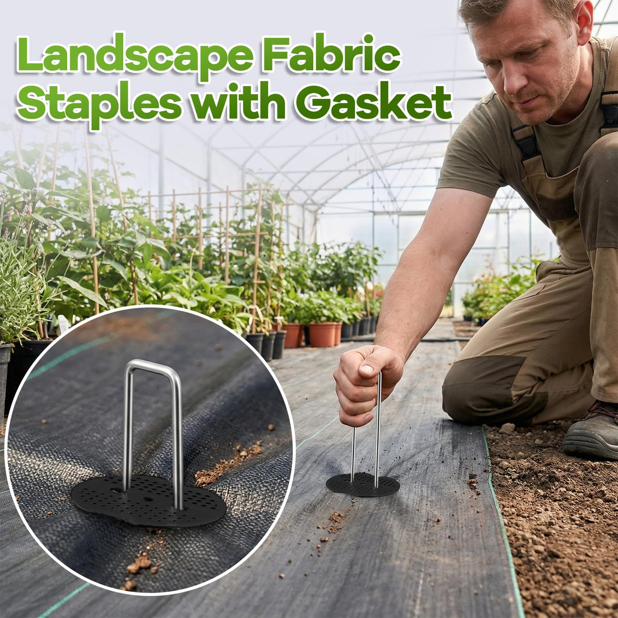 200PCS Garden Stakes Landscape Staples Set with Gasket, 11 Gauge