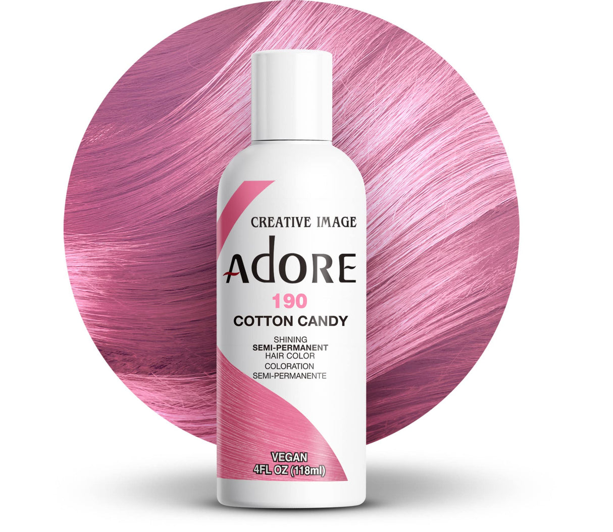 Adore Semi Permanent Hair Color - Vegan and Cruelty-Free Pink Hair Dye - 4 Fl Oz - 190 Cotton Candy (Pack of 1)