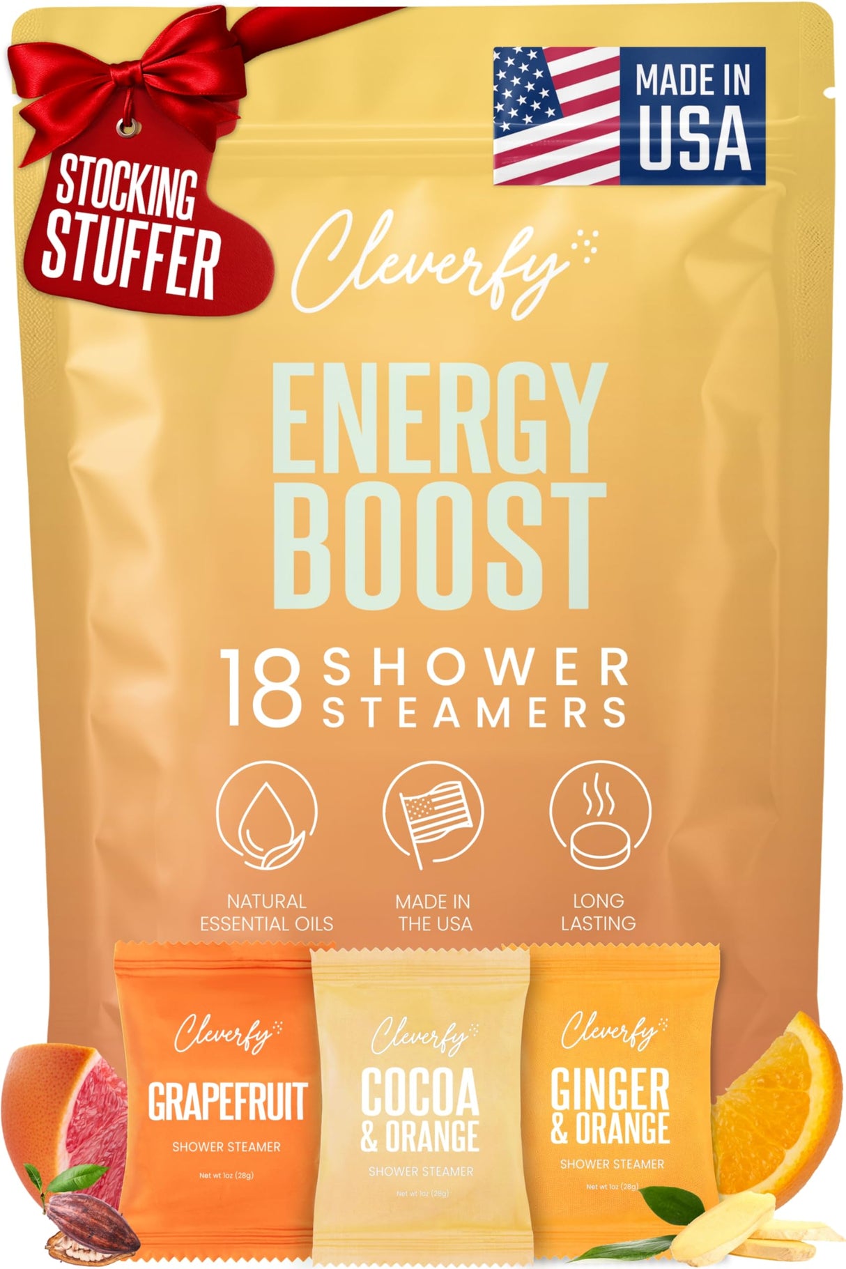 Cleverfy Citrus Shower Steamers Aromatherapy – Stocking Stuffers for Teen Girls, Women and Wife – Christmas Gifts for Teens and Women – White Elephant Gifts for Adults – 18 Tablets