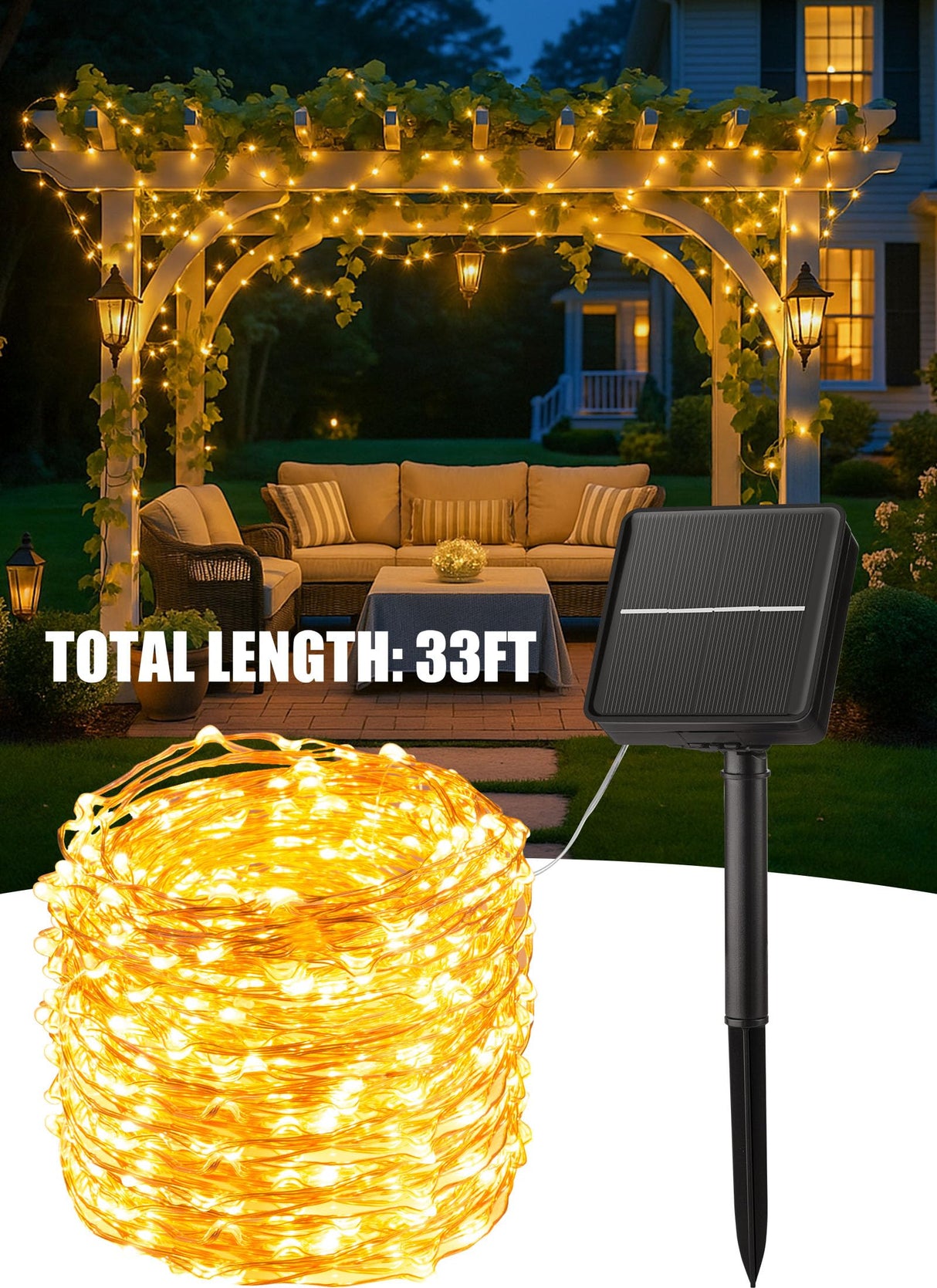 Minetom Solar String Lights, 4 Packs Total 132Ft 400 LED Solar Fairy Lights, Waterproof Solar Lights for Outside Patio Yard Tree Wedding Christmas, Warm White