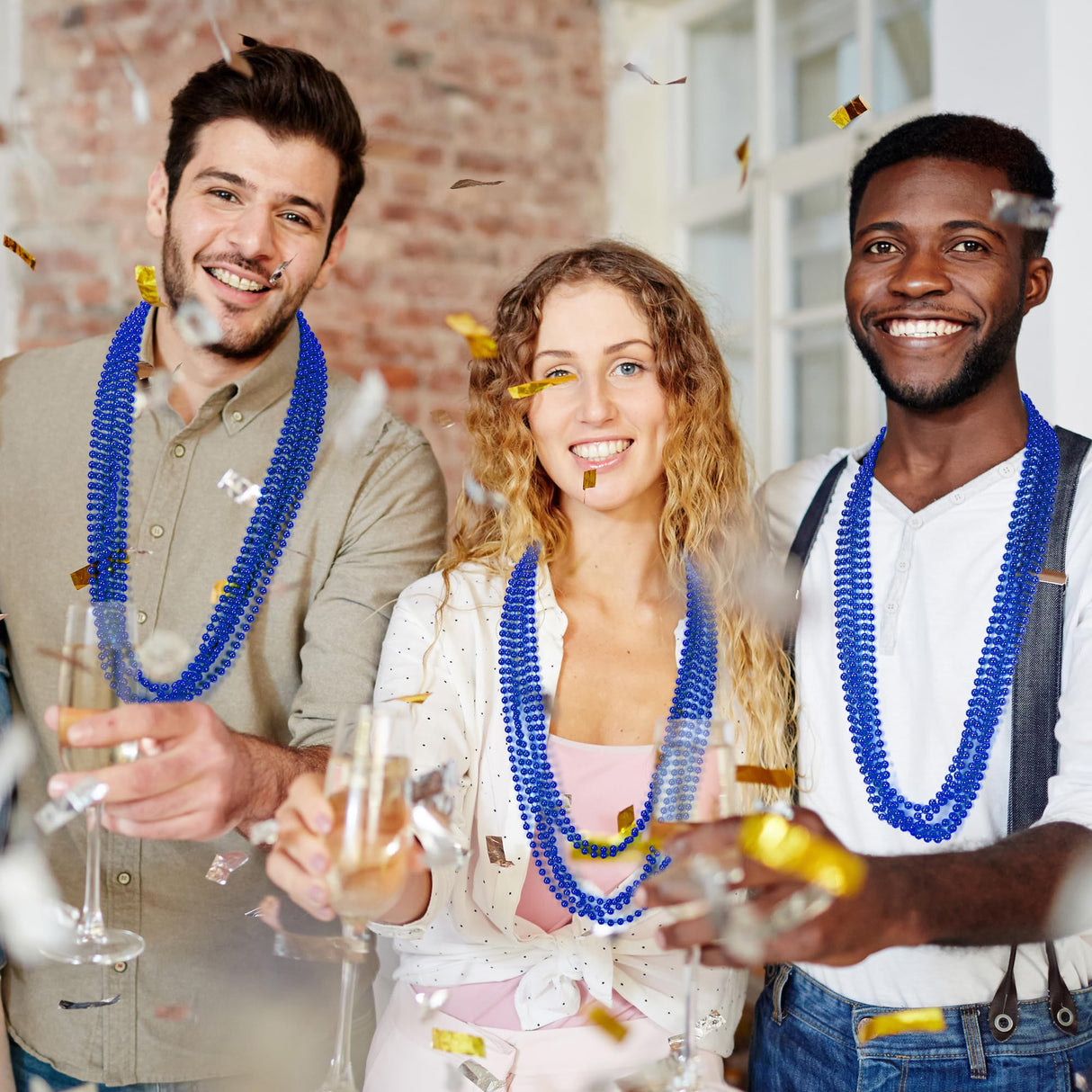 Huskein 200 PCS Beaded Necklace, 33" Mardi Gras Beads, Blue Bead Necklace, Mardi Gras Accessories, Parade Beads Bulk for Hanukkah Christmas Pirate Birthday Gender Costume Party Supplies