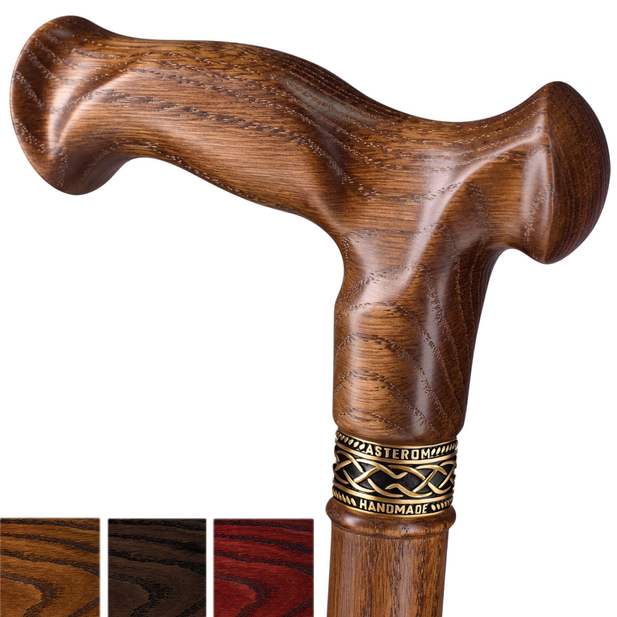 Asterom Walking Cane - Handmade, Ergonomic, Wooden Canes for Men & Women - Unique Wood Walking Sticks for Seniors (Caramel, 35 Inches)