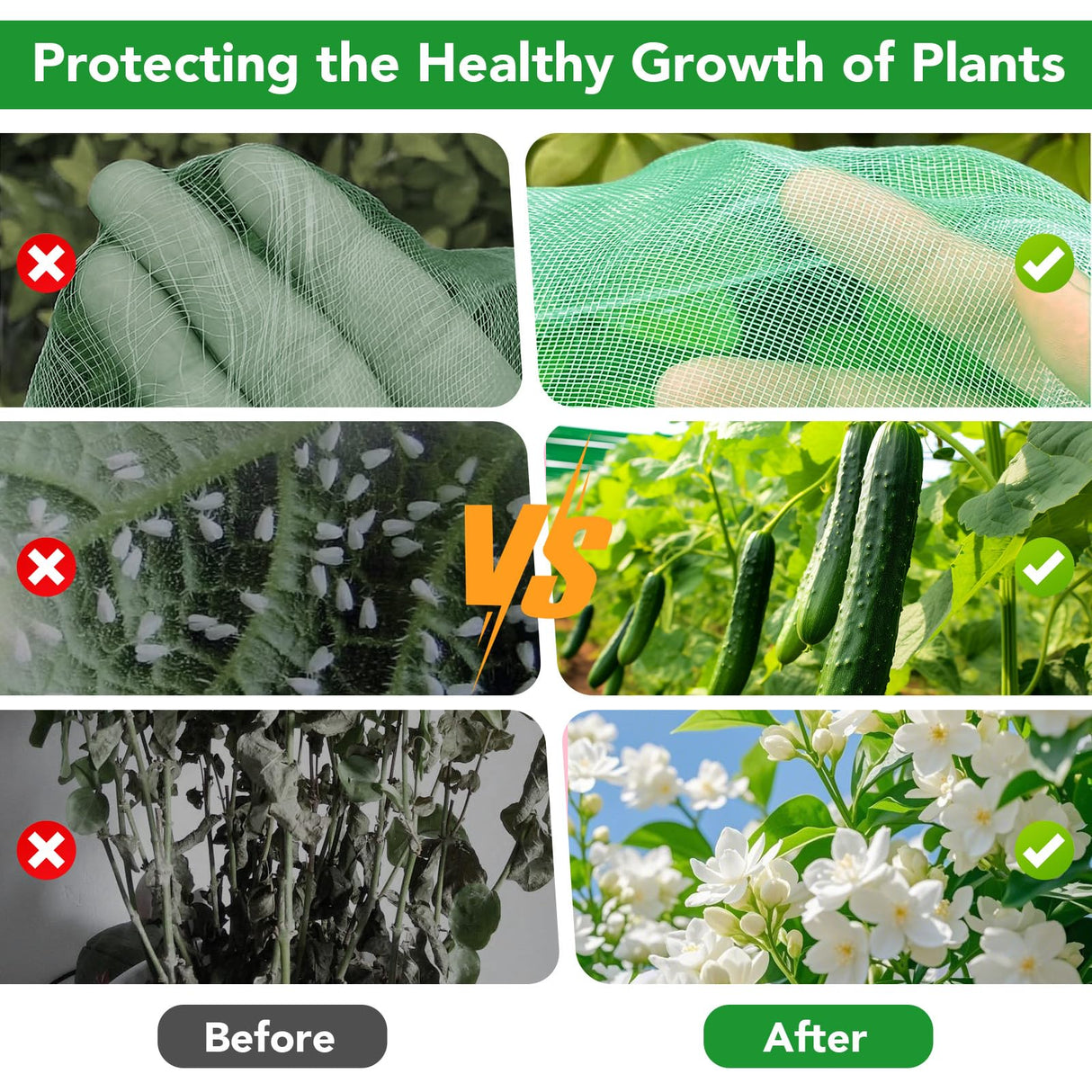 Garden Mesh Netting Kit for Raised Beds, 10x30FT Green Garden Netting &6 Sets Fiberglass Garden Hoops, Row Cover Garden Netting Pest Barrier Plant Protection for Vegetable Flowers Fruits