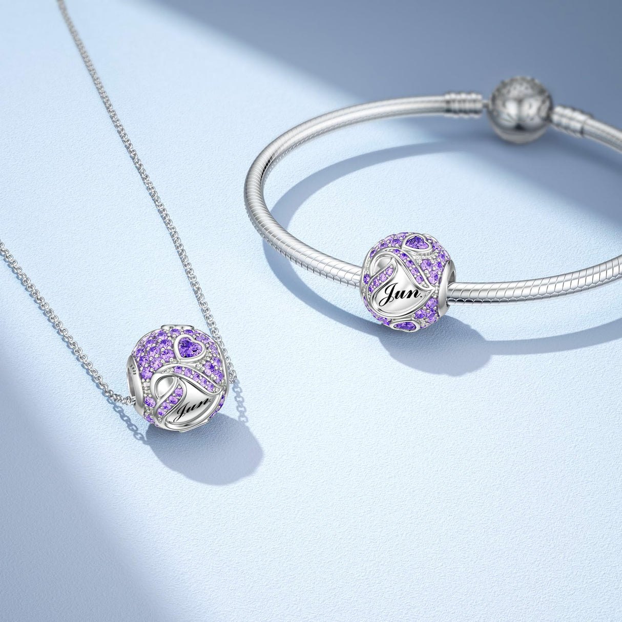 JIAYIQI June Alexandrite Birthstone Heart Charm for Pandora Charms Bracelet