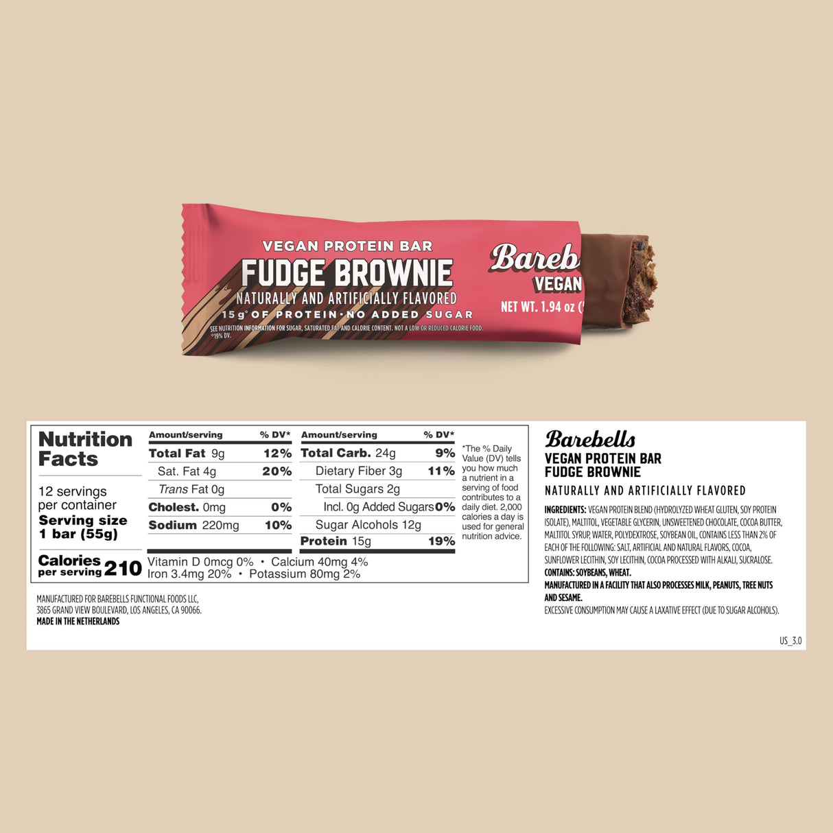 Barebells Protein Bars - Protein Snacks with High Protein - Chocolate Protein Bars - Perfect on The Go Protein Snack & Breakfast Bars (12 Count (Pack of 1), Plant Based - Fudge Brownie)
