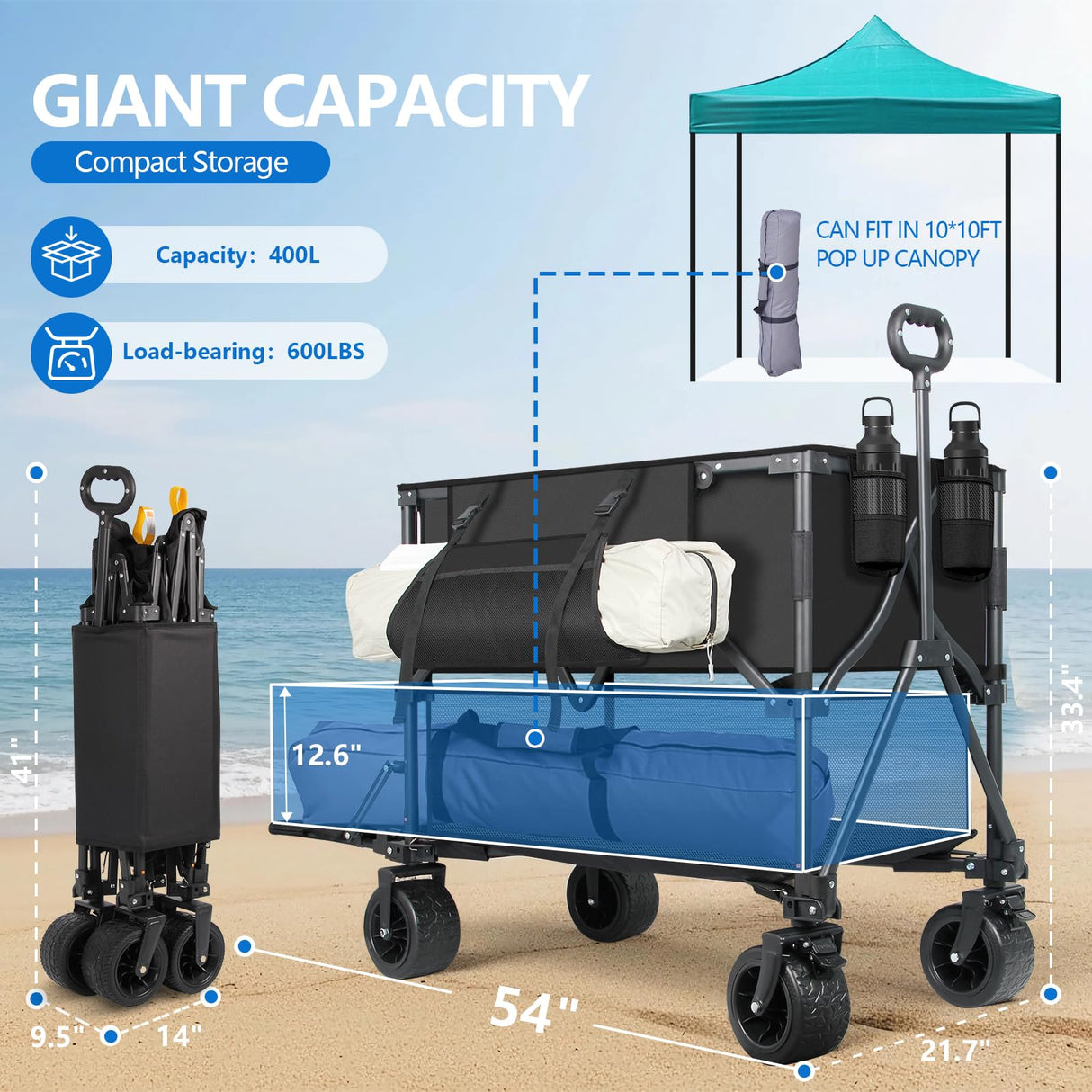 Double Decker Wagon 400L Large Capacity & 600LBS Foldable Utility Cart