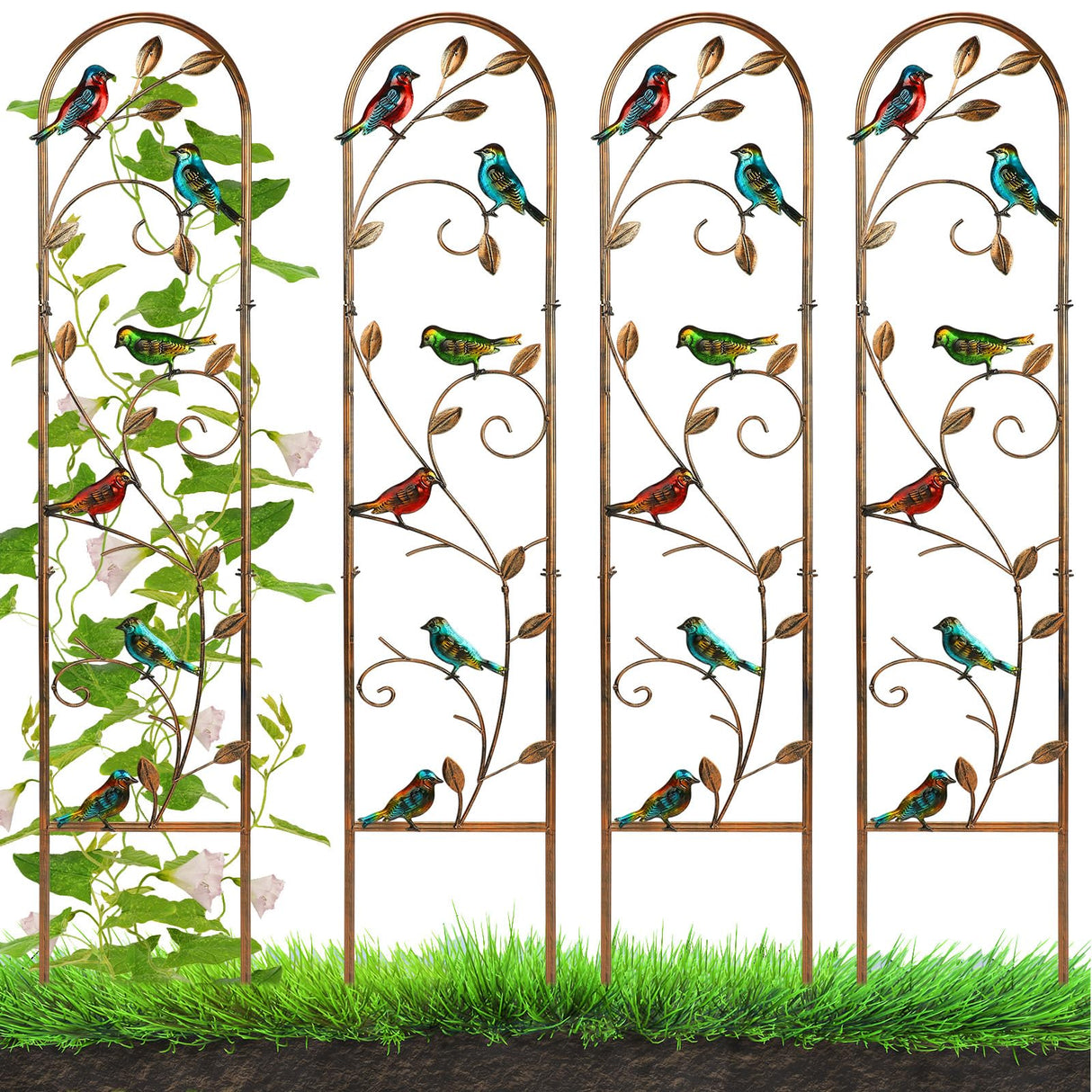 Blulu 4 Pack Metal Garden Trellis for Climbing Plants,60x11 in,Hummingbird