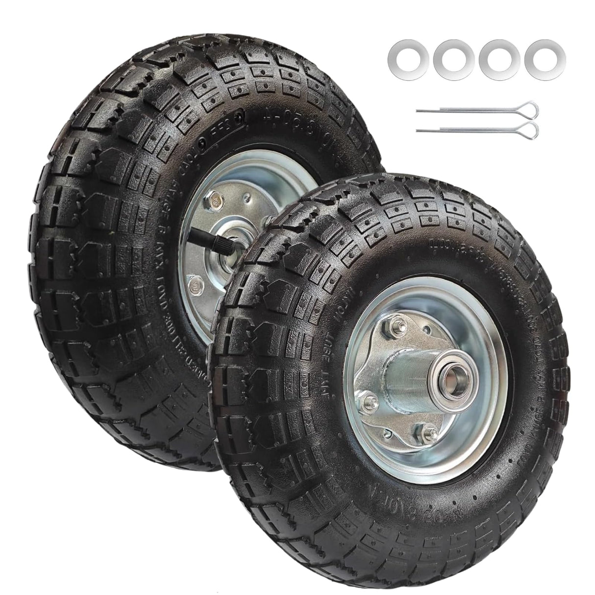 10" Replacement Tire and Wheel 4.10/3.50-4",10 inch Pneumatic Utility Tires for Gorilla Cart, Dolly, Hand Truck, Lawnmower, Garden Wagon with 5/8” Axle Bore Hole - Double Sealed Bearings (2 pack)
