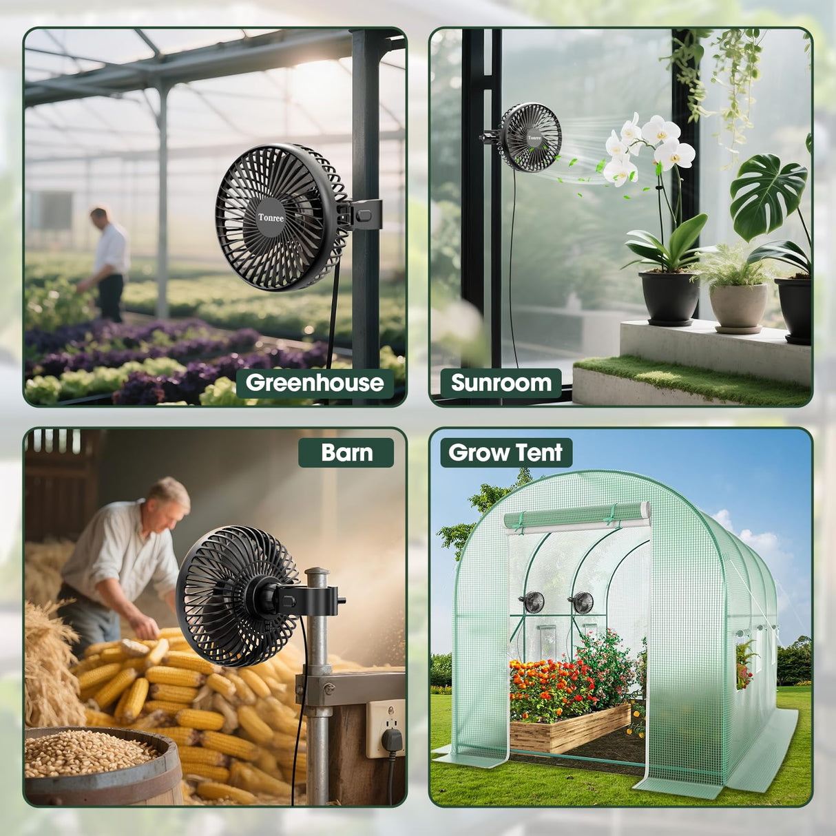 Tonree Grow Tent Fan 2 Pack, 5.5" Greenhouse Clip Fan with Brushless Motor and Non-slip Clamp, Strong Airflow and Low Noise, 360° Tilt, Easy Mount for Plant Hydroponics Circulation Cooling Ventilation