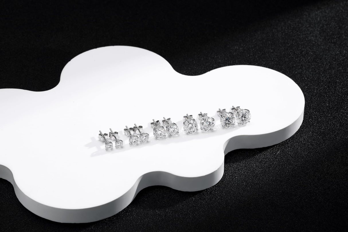 Moissanite Stud Earrings Hypoallergenic 925 Sterling Silver stud Earrings for Women Round Cut D Color VVS1 18K White Gold Plated Moissanite Earrings for Women Men Screw Back 2CTW 6.5mm
