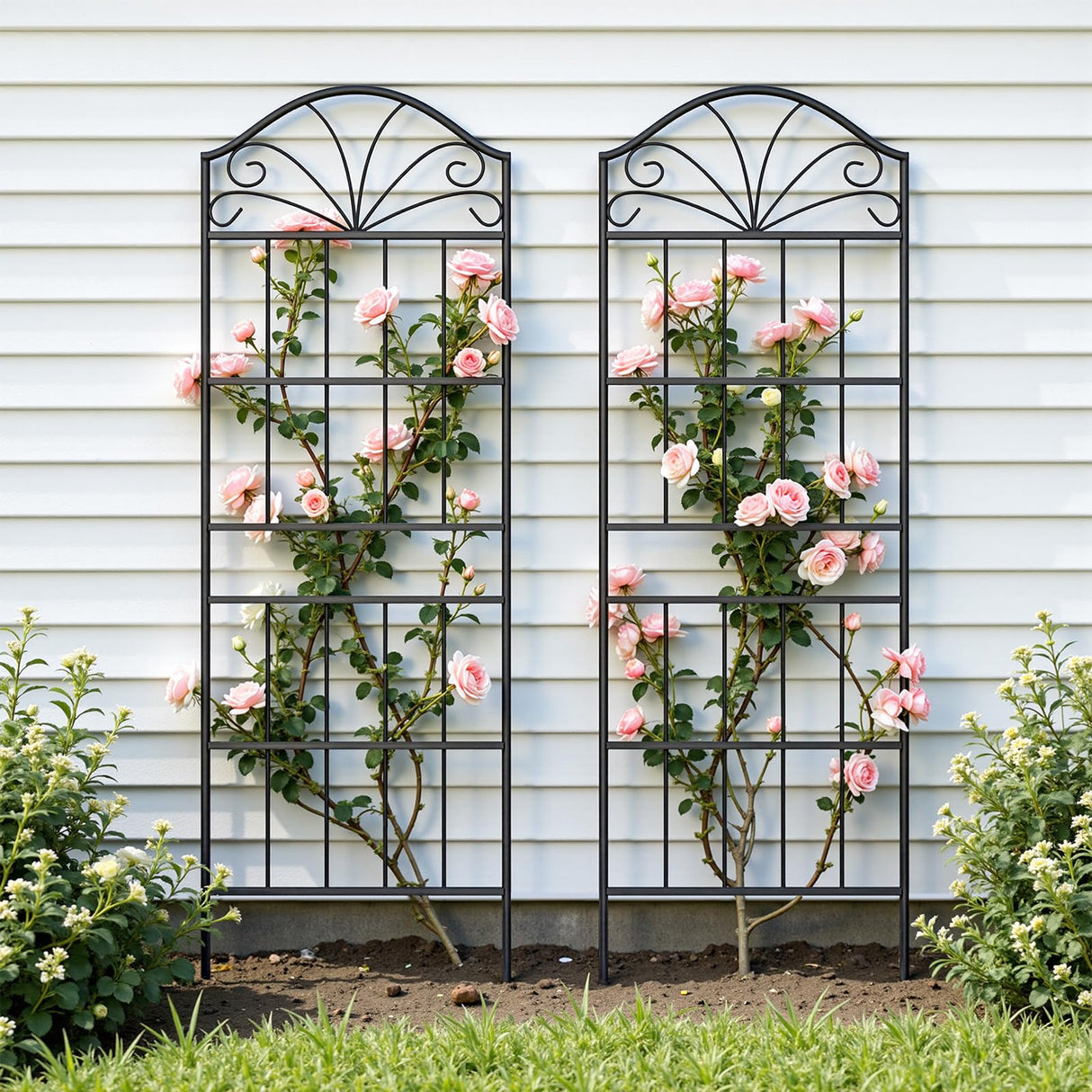 VOXOR Metal Trellis for Climbing Plants Outdoor, 60 * 19.7 Inch Tall Garden Trellis with Black Rustproof Coating, Decorative Rose Trellis for Climbing Roses, Vines, and Flowers, 2 Pack