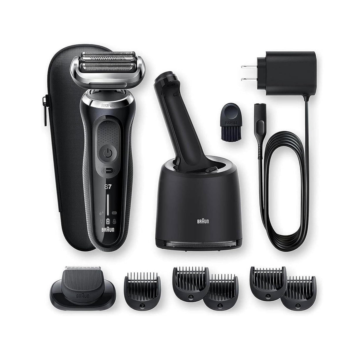 Braun Series 7 7075cc Electric Razor for Men with SmartCare Center, Beard Trimmer, Wet & Dry, Rechargeable, Cordless Foil Shaver, Black