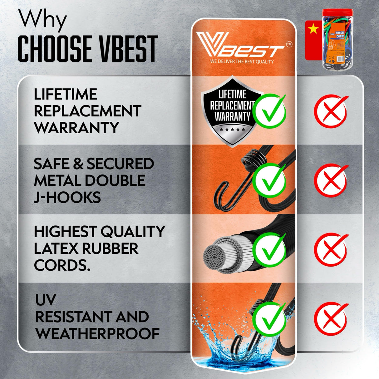 VBEST Heavy Duty Bungee Cords with Hooks - 10 Piece 18 Inch Bungie Cords Set
