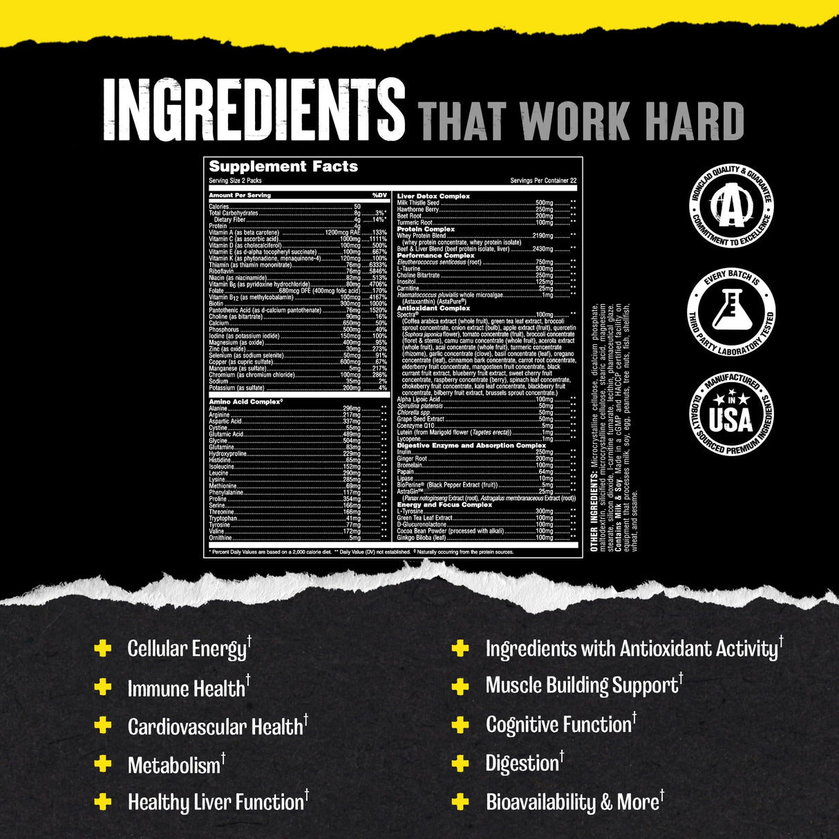 Animal Pak - Convenient Multivitamin for Men & Women Daily All-in-One Vitamin & Supplement Pack - Zinc, Vitamins C, B, D, Amino Acids, and Immune Support - Sports Nutrition Performance - 44 Count