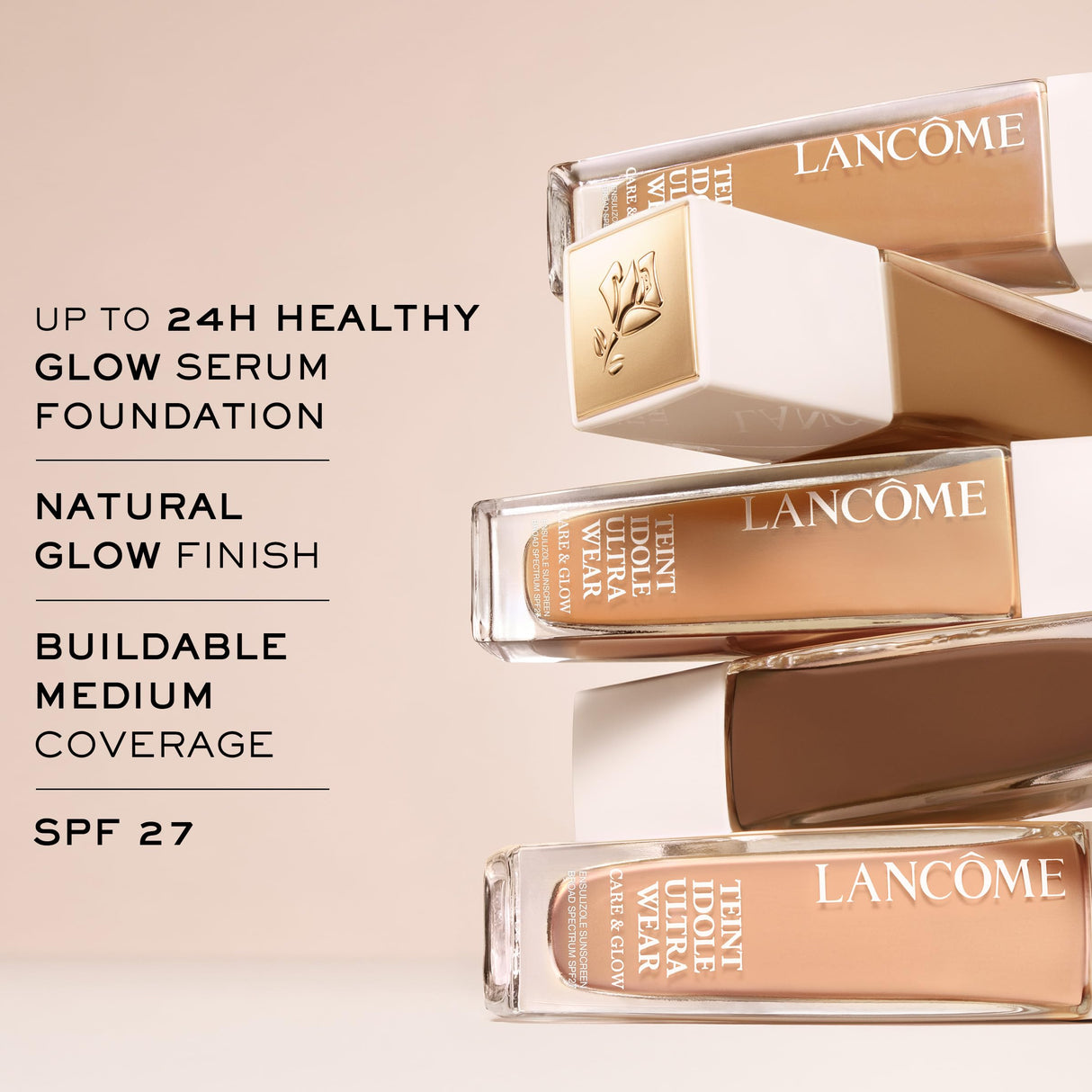 Lancôme Teint Idole Ultra Wear Care & Glow Serum Foundation with SPF - Medium Buildable Coverage & Natural Glow Finish - Up To 24H Wear - 220C