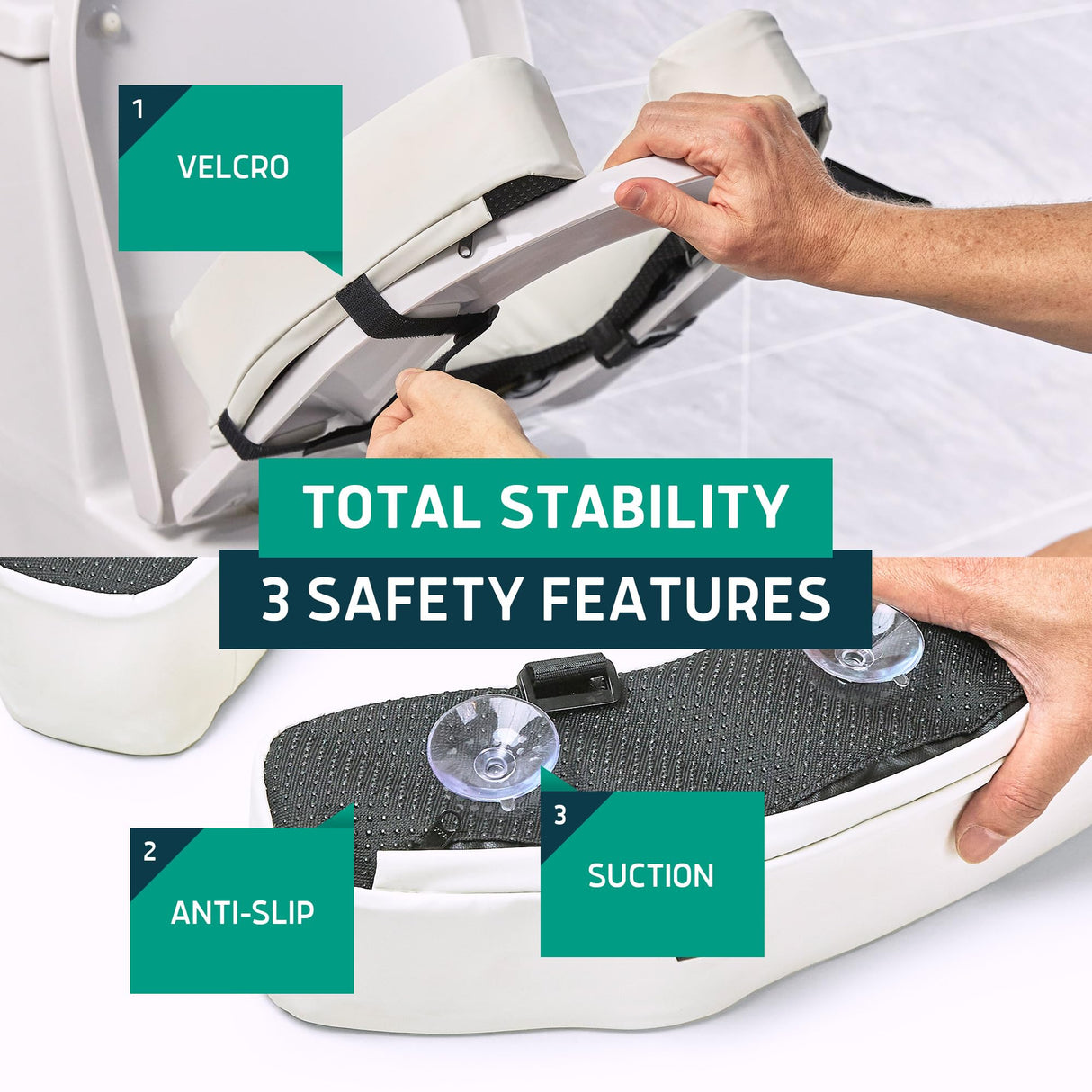 Lunderg Padded Toilet Seat Riser for Seniors - Adds 3 inches. Universal Fit - FIRM Raised Toilet Seat Cushion with High-Density Foam for Enhanced Comfort & Elevation. Post-Surgery Must have (White)