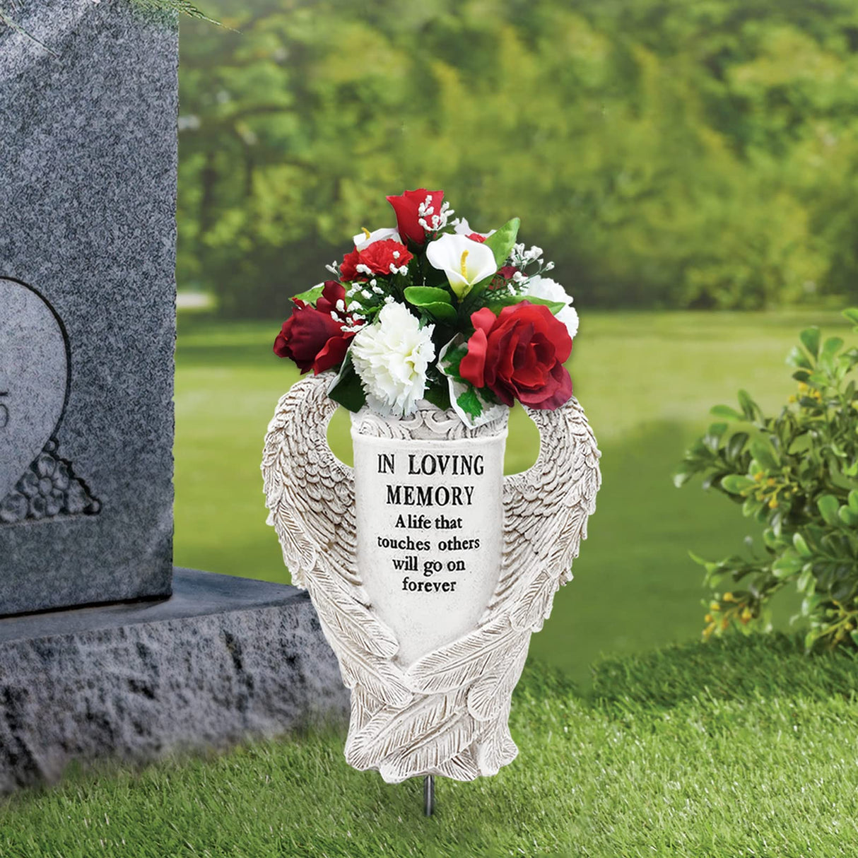 BAYN Grave Decorations for Cemetery, Angel Wings Vases with Spikes for Garden Decorations Waterproof Garden Statues Memorial Gifts for Loss of Loved One