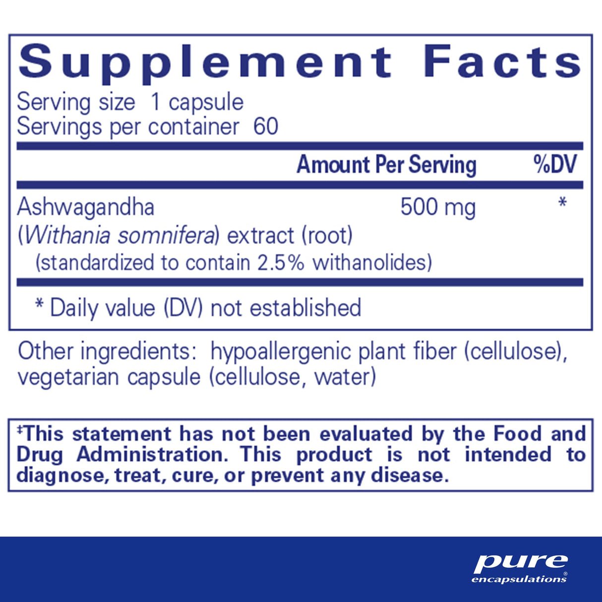 Pure Encapsulations Ashwagandha - 500 mg Ashwagandha Extract - Metabolism & Stress Support - Immune Support - GMO Free & Vegan - 60 Capsules