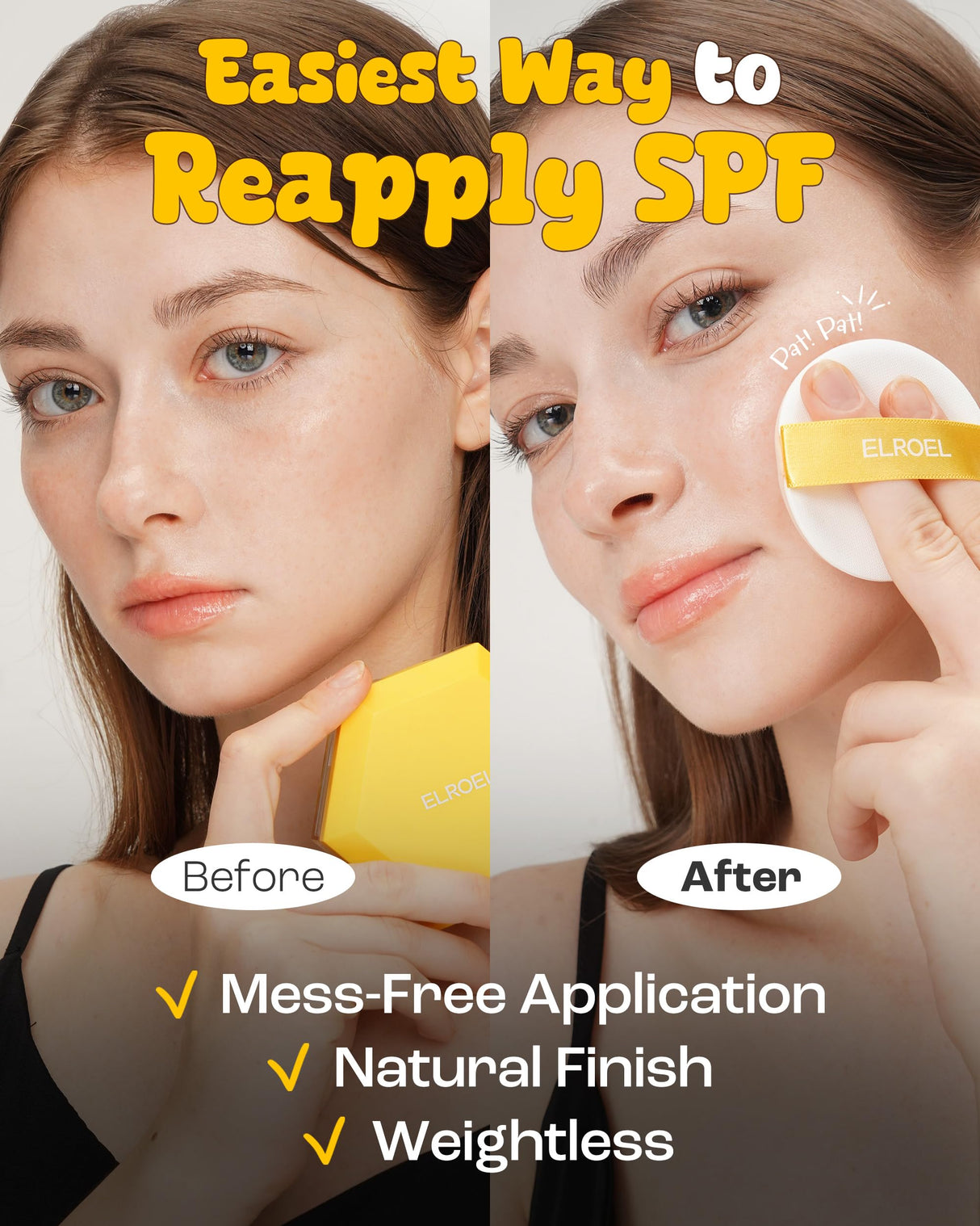 ELROEL Pang Pang Sun Cushion Plus - Korean Hypoallergenic & Lightweight Sunscreen with Puff Sponge - Broad Spectrum SPF50+ PA++++ (0.53 oz)