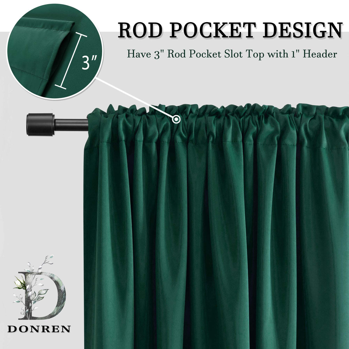 DONREN Christmas Dark Green Blackout Thermal Insulating Window Curtain Panels for Bedroom -Room Darkening 84 inch Length Rod Pocket Drapes for Living Room (Emerald Green,42 x 84 inches Long,2 Panels)
