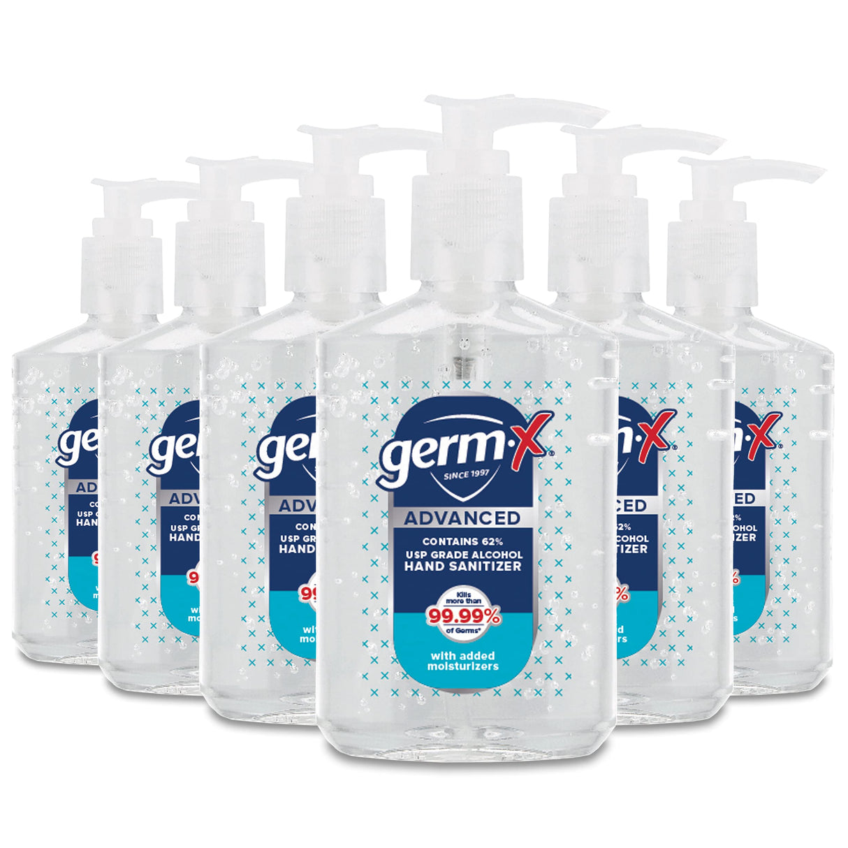 Germ-X Advanced Hand Sanitizer, Non-Drying Moisturizing Clear Gel, Instant and No Rinse Formula, Back to School Supplies College, Pump Bottle, 8 Fl Oz (Pack of 6)