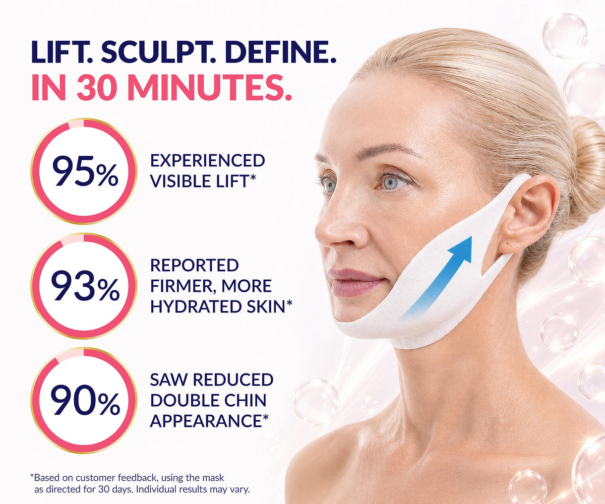 Stylia V Line Lifting Collagen Face Mask - Lift, Firm & Contour Jawline - Double Chin Strap with Hyaluronic Acid & Aloe - Neck Tightening and Lifting Mask - Jawline Shaper Face Lift Tape (10PC)