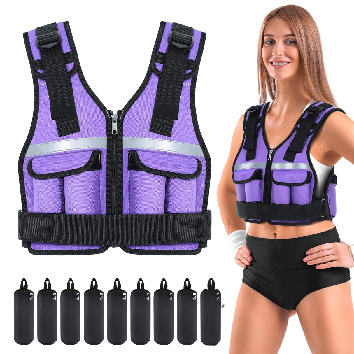Adjustable Weighted Vest Weights Set: Sportneer 2 4 6 8 10 12 14 16 18Lbs Body Weight Vests 9 In 1 Fast Adjust Running Vest for Men Women Gym Home Workout Fitness Exercise Strength Training 2-18 Lbs Purple
