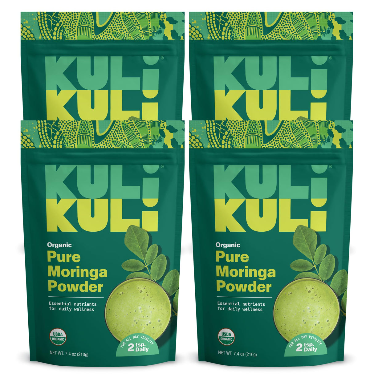 Kuli Kuli Moringa Oleifera Organic Leaf Powder & Green Smoothie, 100% Pure USDA Certified & Non-GMO Moringa Powder, Great with Smoothies, Tea, and Food, 4 Pack