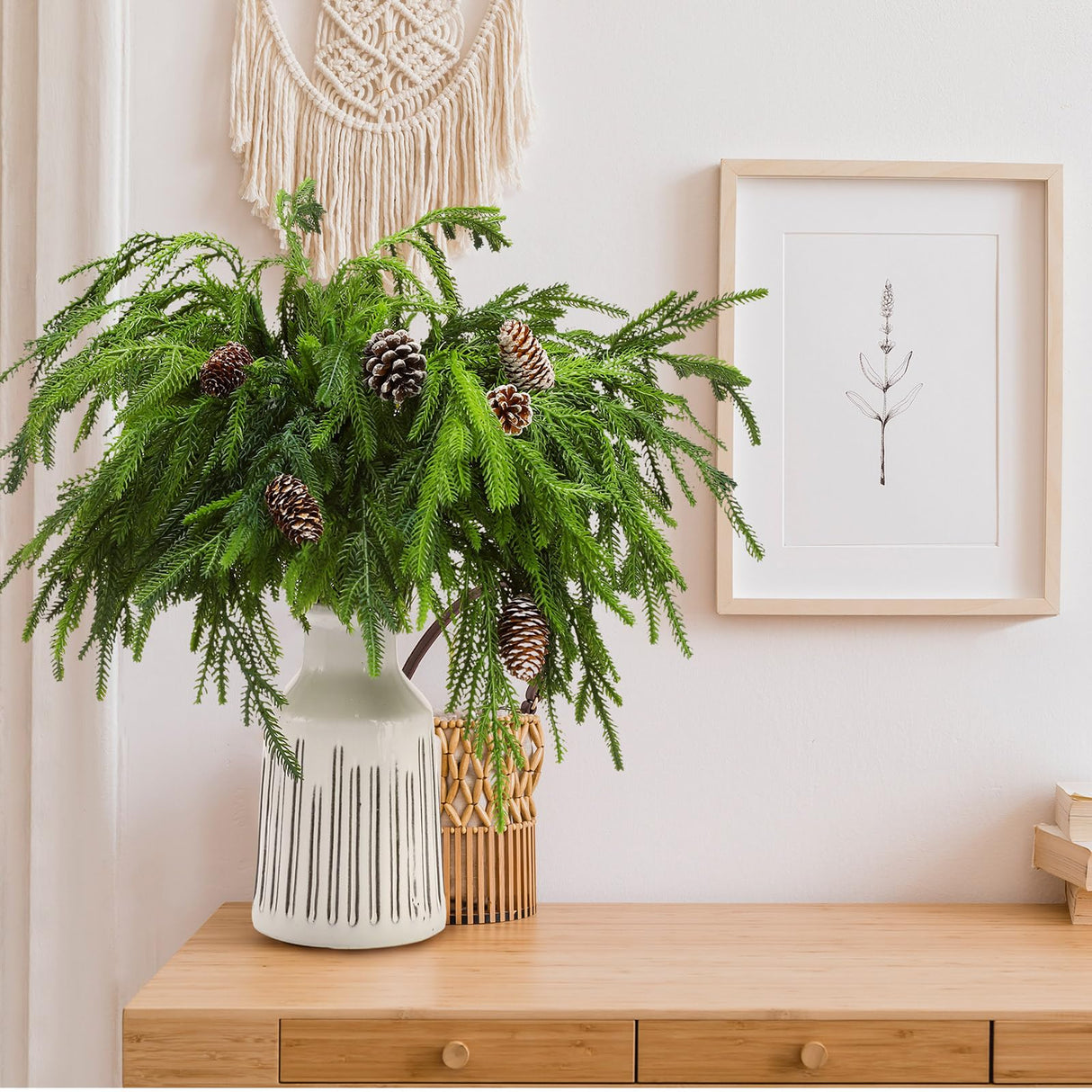 Jutom 12 Pcs 18 Inch Christmas Norfolk Pine Branches, Lifelike Bendable Non-Shedding Greenery Stems Faux Pine Picks for Christmas Mantel Centerpiece Garland Wreath and Holiday Decor