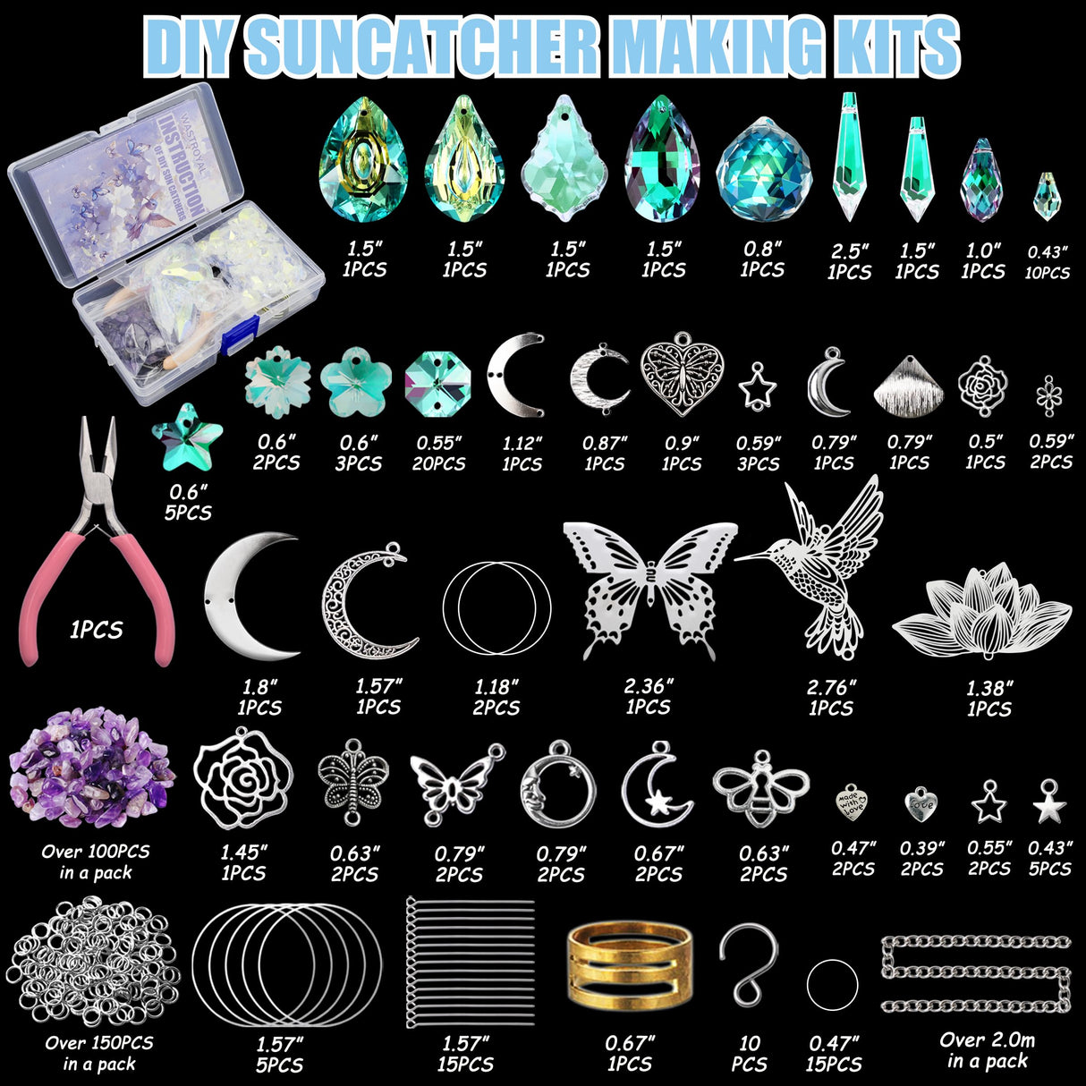 WASTROYAL 10 Sets DIY Suncatchers 420pcs Sun Catchers Making Supplies Kit Crafts for Adults Hanging Prism Sun Catcher with Crystals for Indoor Window Home Wedding Garden Spring Decor (Hummingbird)