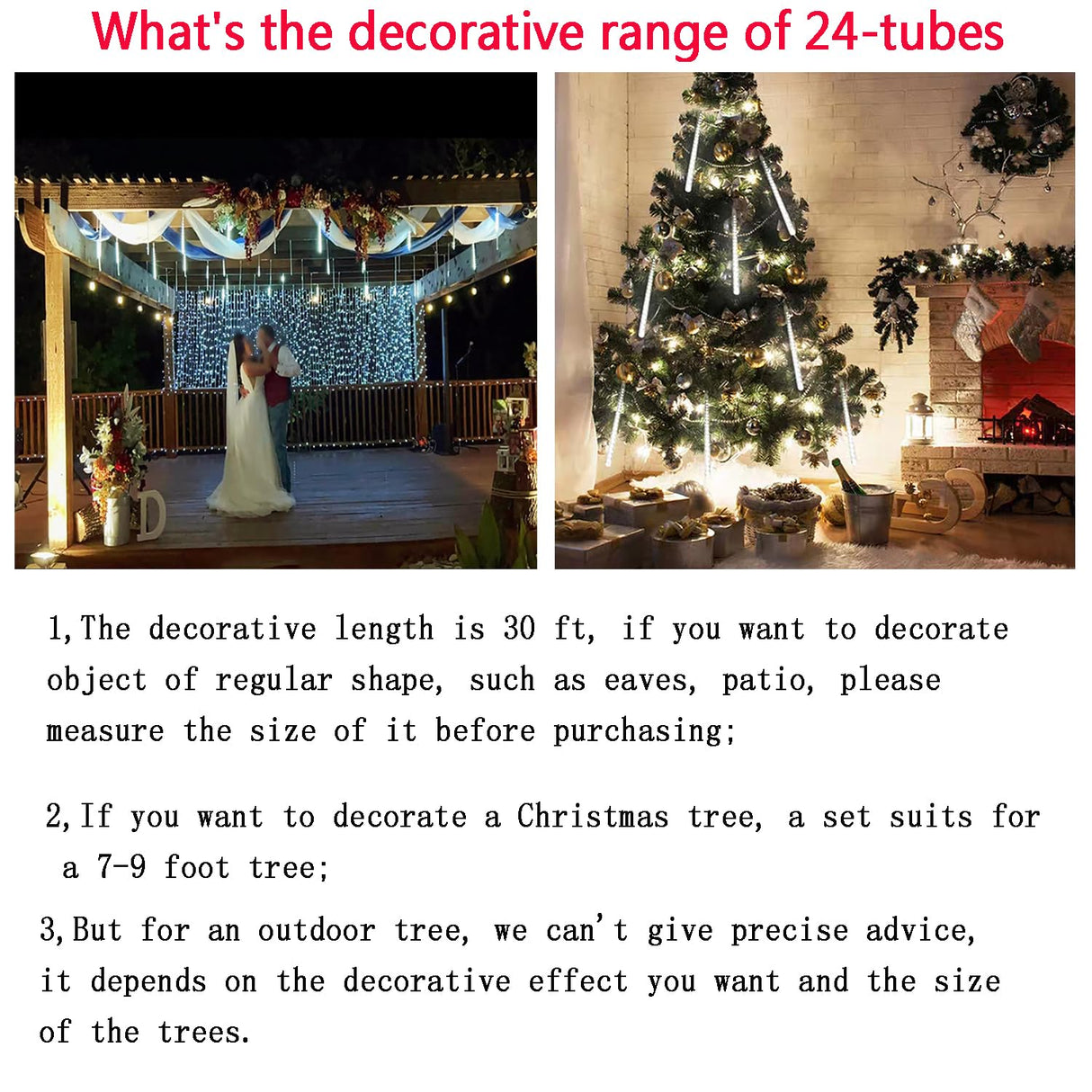 Kwaiffeo Christmas Lights Outdoor, 24 Tubes(Equivalent to 3 Sets of 8-Tubes) Meteor Shower Light Snow Falling Icicle Lights for Xmas Tree Halloween Decoration Wedding Party Window, UL Plug, White