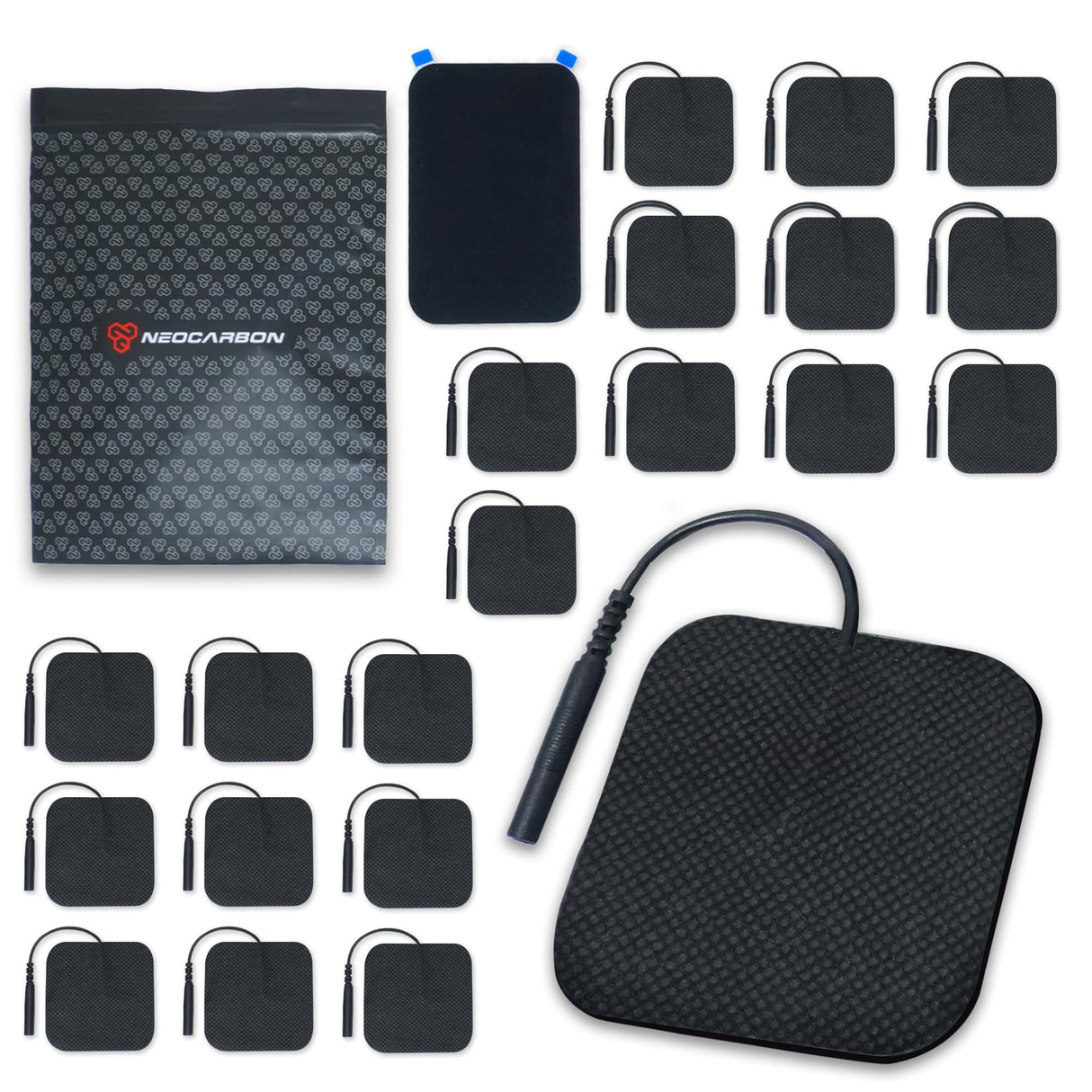 Reusable Electrode Pads for TENS Pro EMS Unit, Premium Replacement Square Pads with Plastic Holder, Set of 10 Pairs, Black