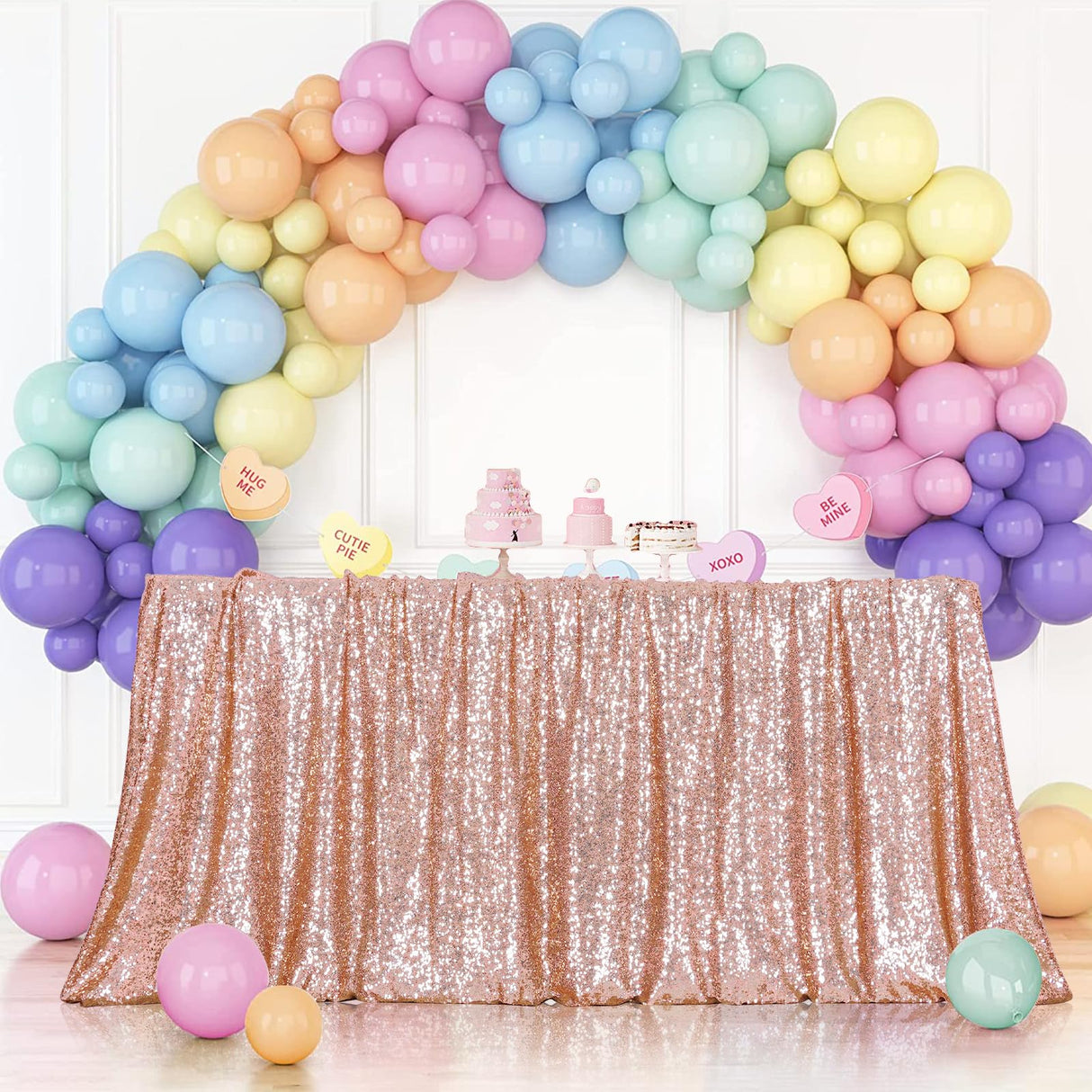 Poise3EHome Rose Gold Sequin Tablecloth 60×102 Inch Rectangle Sparkly Fabric Table Cloth for Birthday Wedding Party Christmas Holiday Baby Shower Decoration