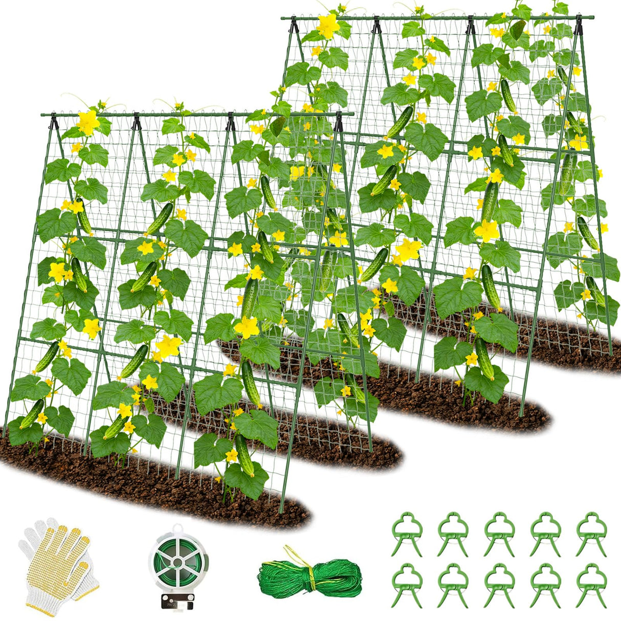 2 Pack Cucumber Trellis 48" L x 48" H, A-Frame Garden Trellis for Climbing Plants Outdoor, Vegetable Trellis for Raised Bed, Support for Squash Pea Zucchini Grape Flowers Tomato